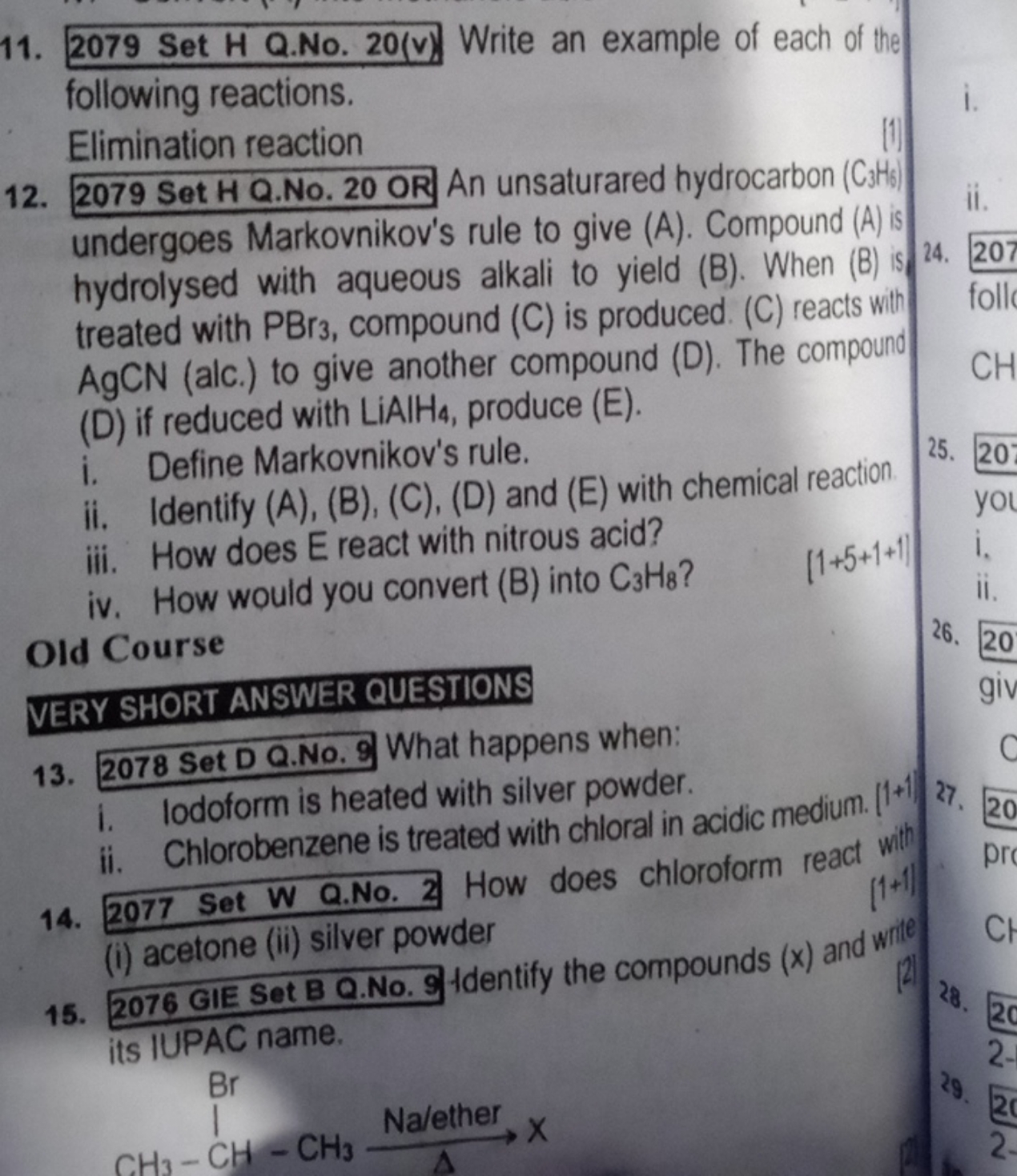 11. 2079 Set H Q.No. 20(v) Write an example of each of the following r