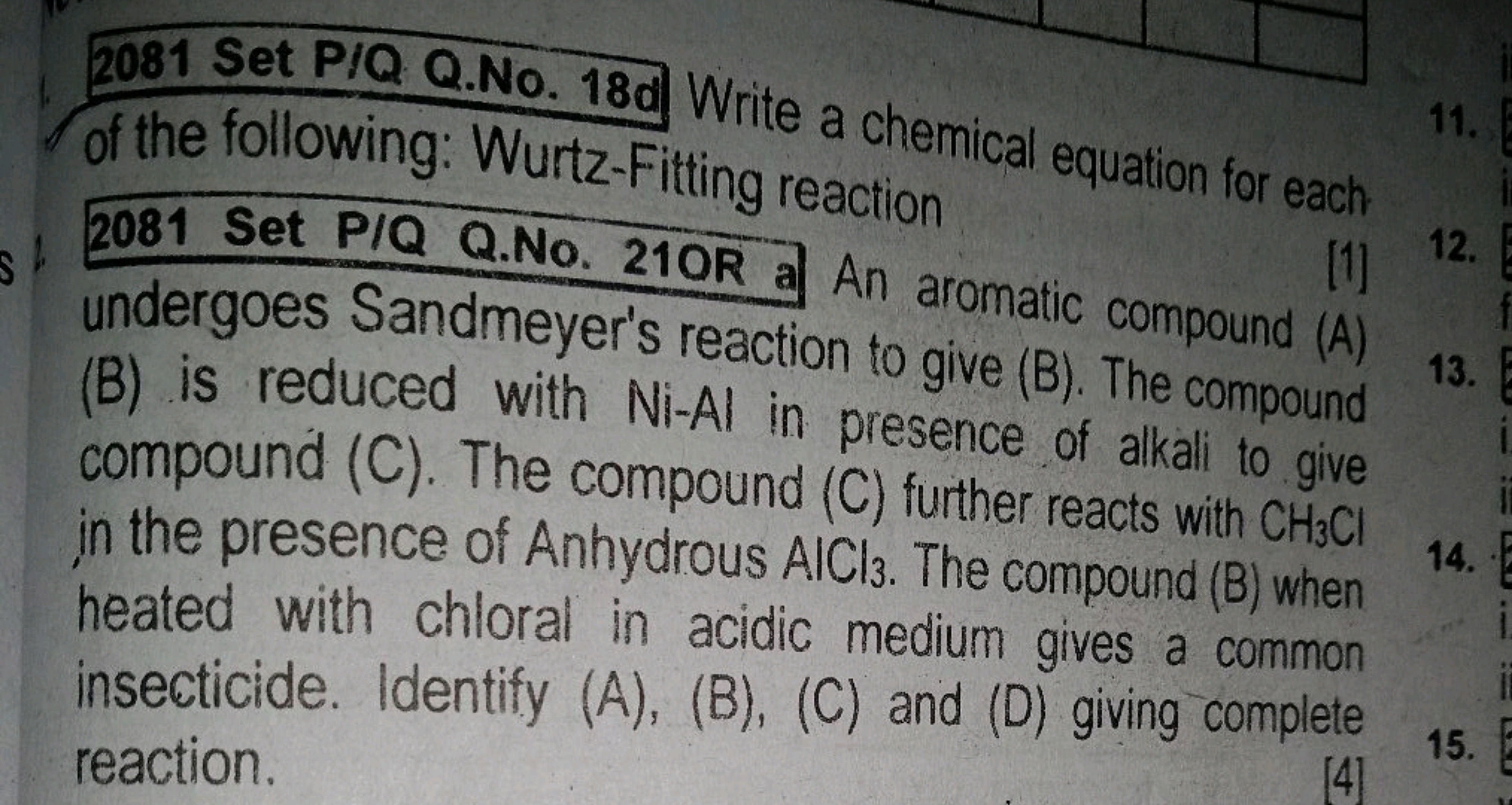 2081 Set P/Q Q.No. 18 d Write a chemical equation for each of the foll