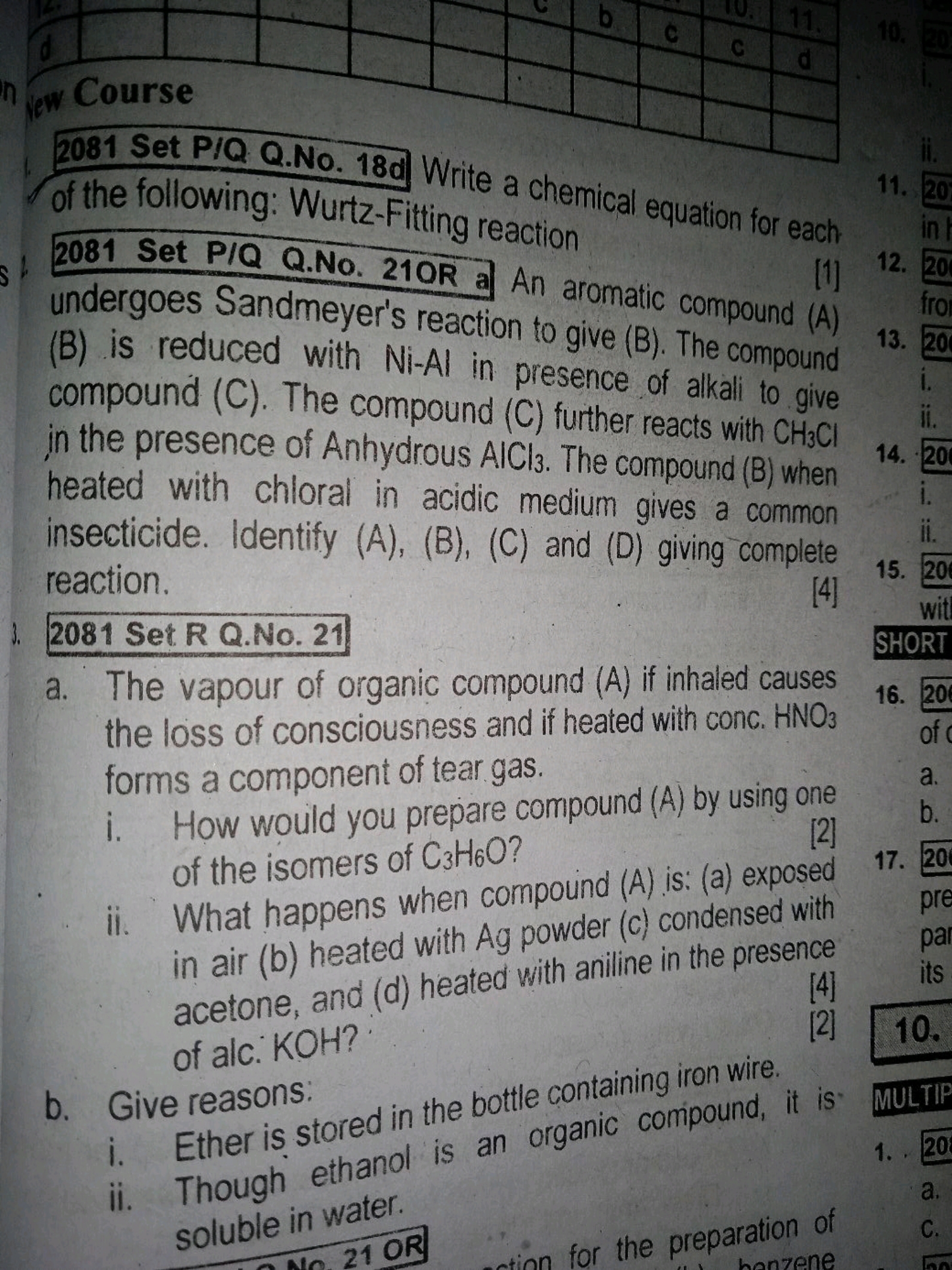 
2081 Set P/Q Q.No. 18 d Write a chemical equation for each of the fol