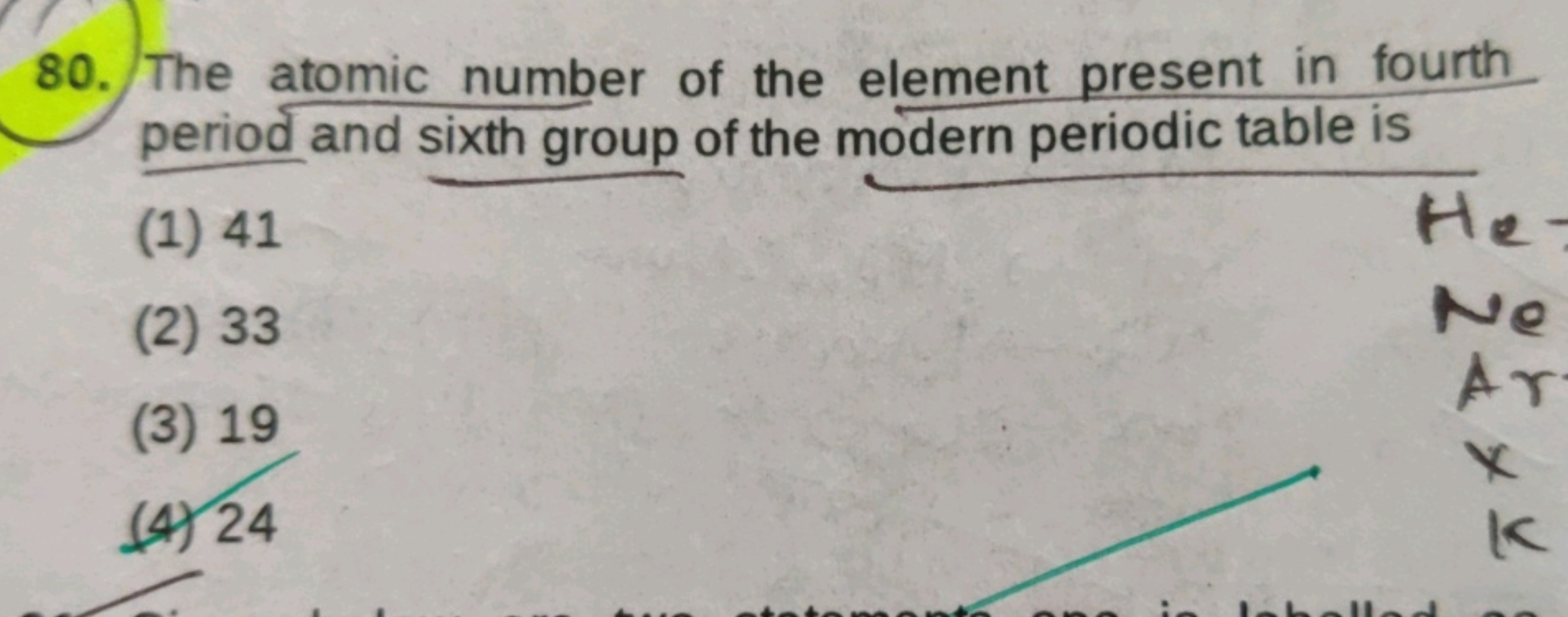 80. The atomic number of the element present in fourth period and sixt