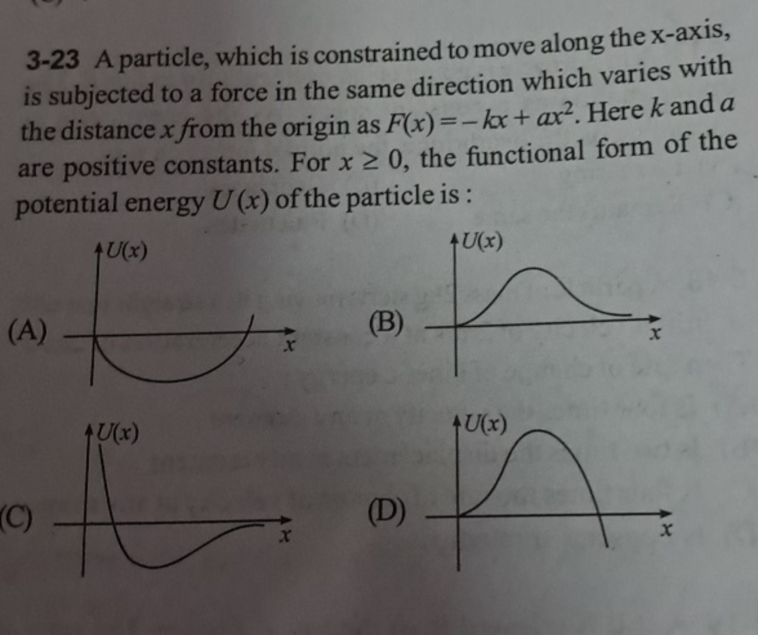 3-23 A particle, which is constrained to move along the x-axis, is sub