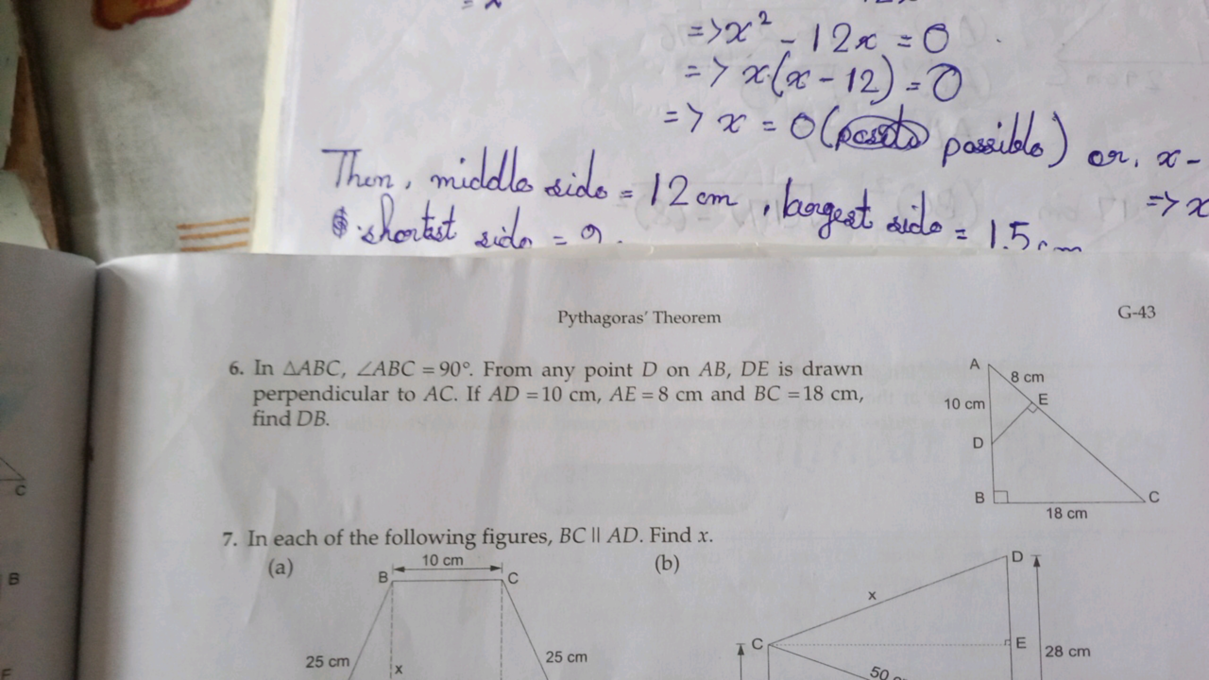 ⇒x2−12x=0⇒x⋅(x−12)=0​
⇒x=0 (costco passible) or, x - 

Then, middle si