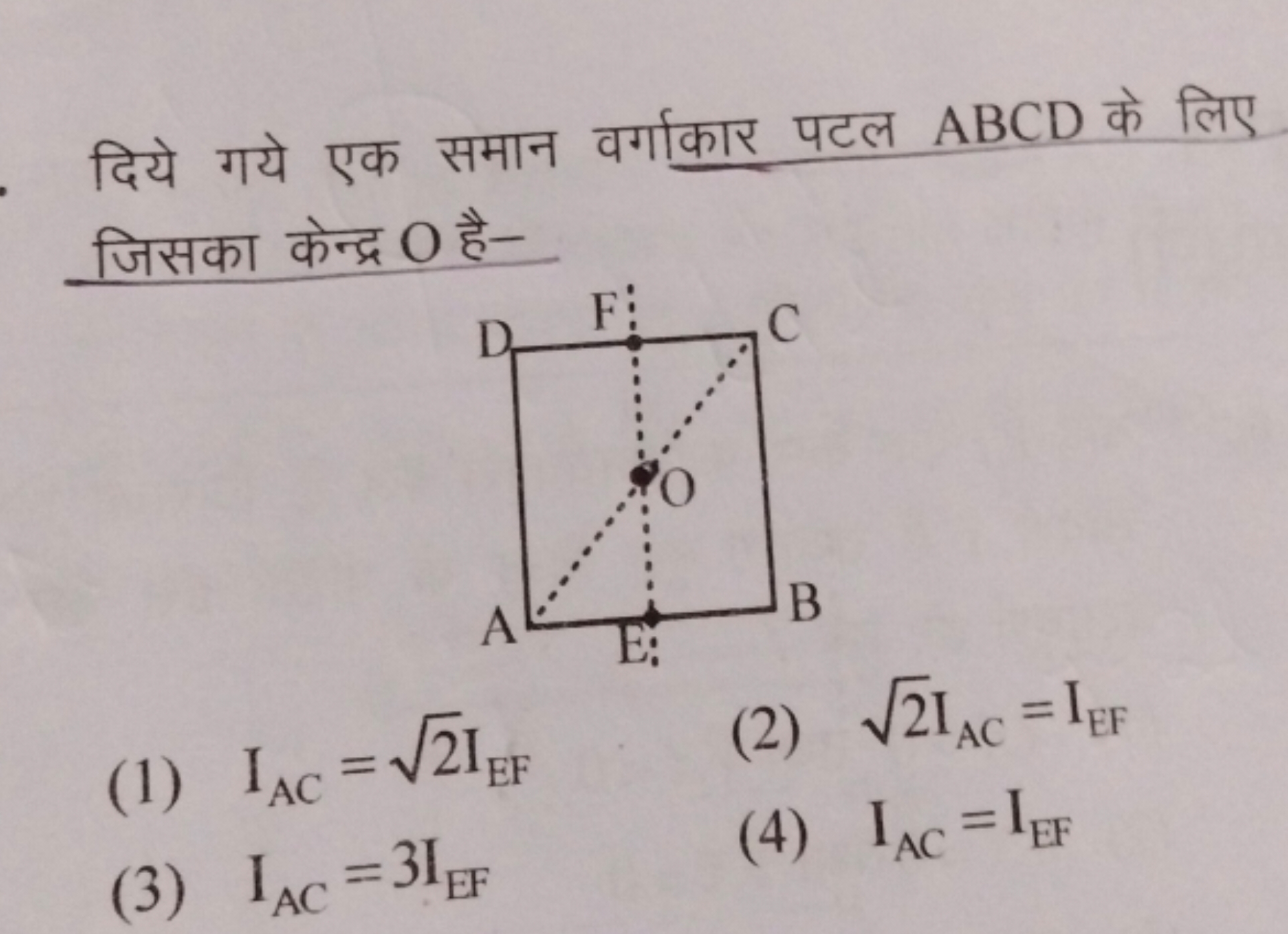 दिये गये एक समान वर्गाकार पटल ABCD के लिए जिसका केन्द्र O है-
(1) IAC​