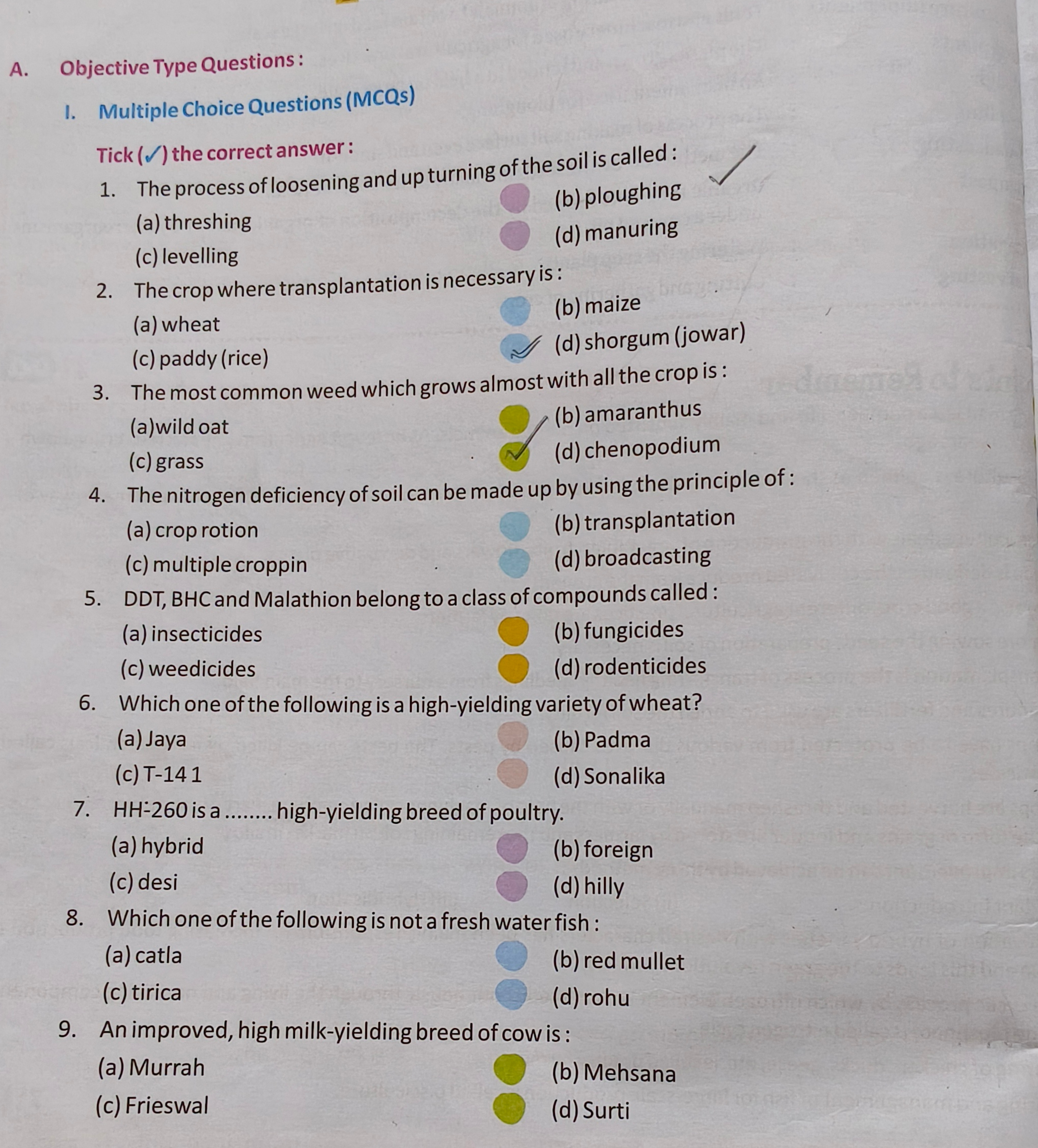 A. Objective Type Questions:
1. Multiple Choice Questions (MCQs)
Tick(