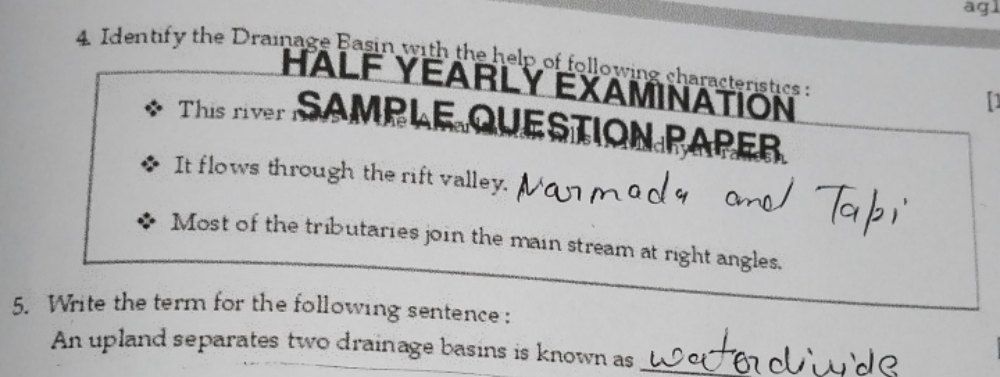 4. Identify the Drainage Basin with the help of following characterist