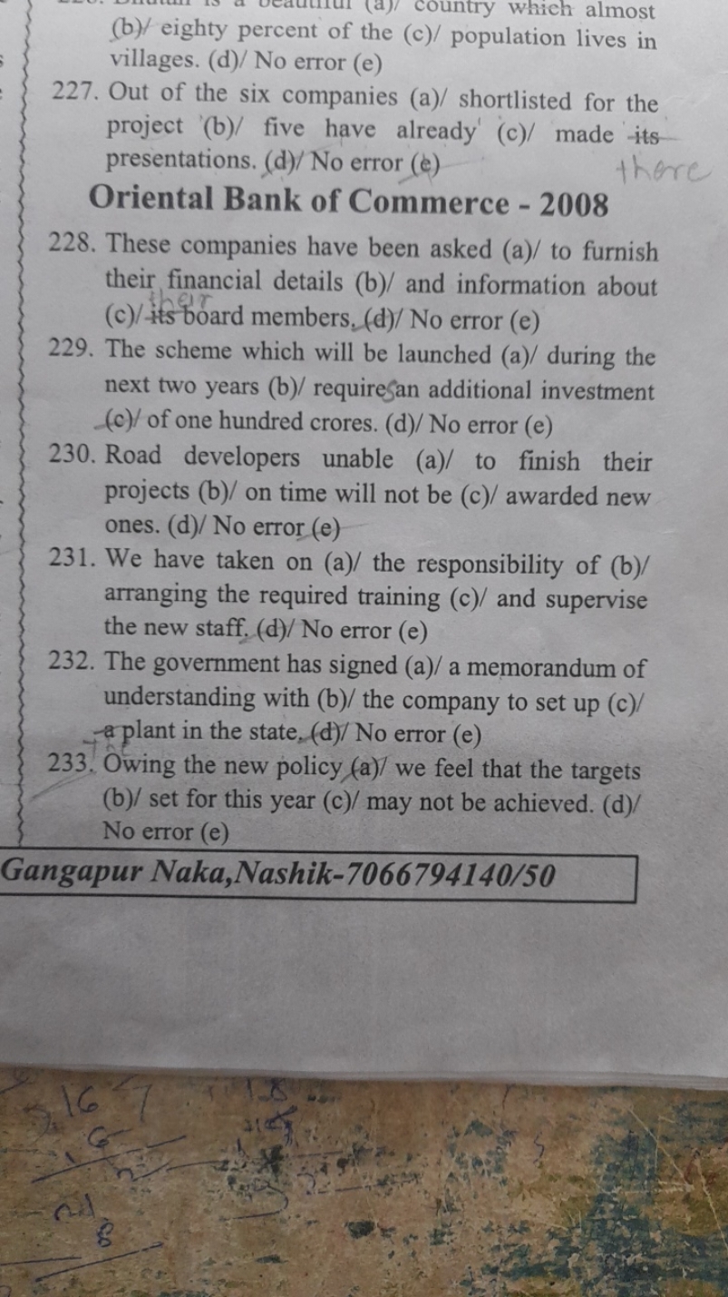 (b) eighty percent of the villages. (d)/ No error (e)
227. Out of the 