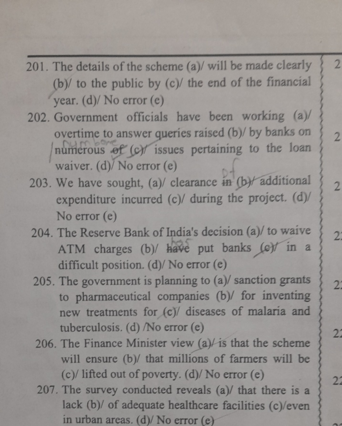 201. The details of the scheme (a)/ will be made clearly (b)/ to the p