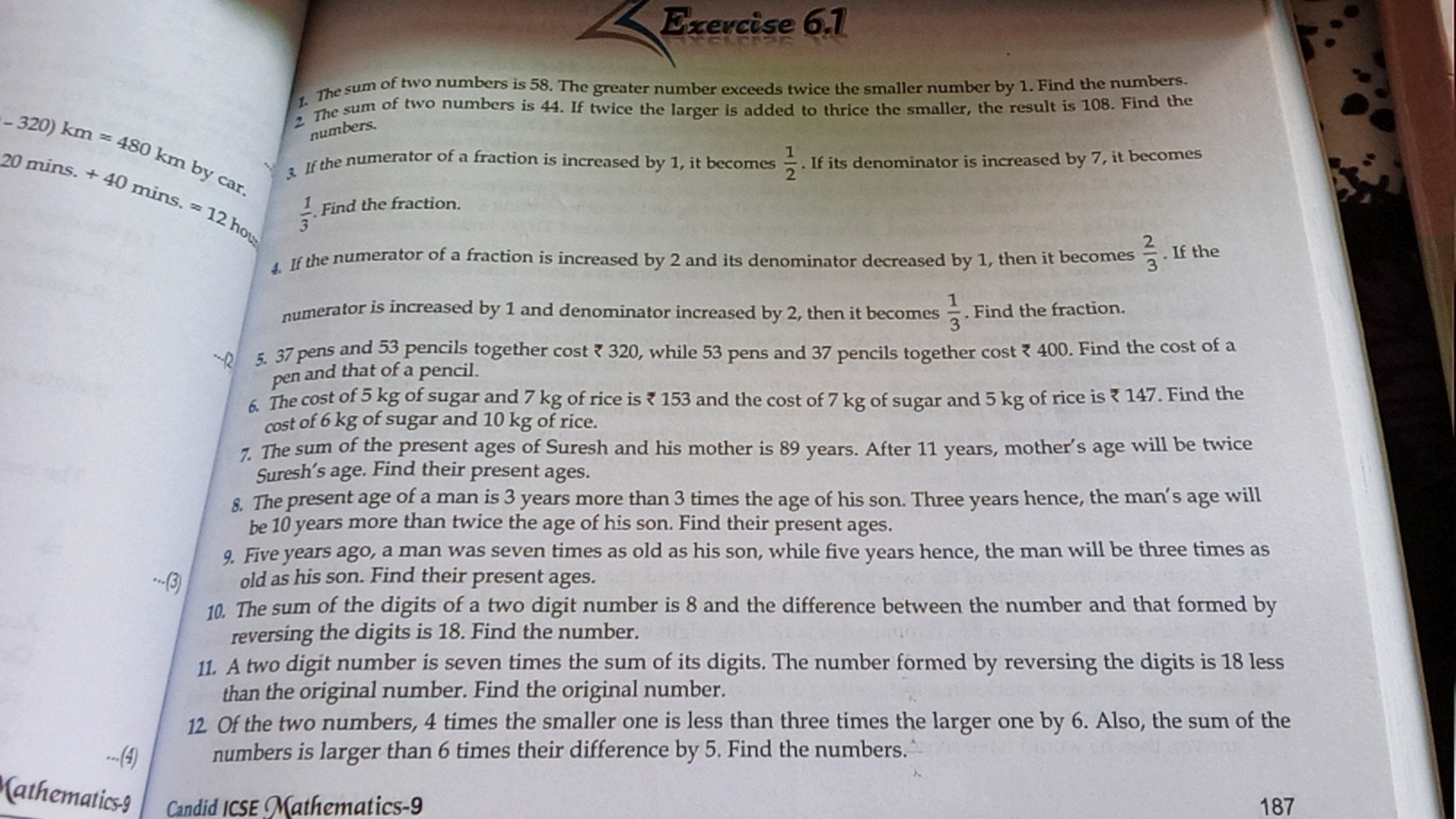 -320) km = 480 km by car.
20 mins. +40 mins. 12 hou
(4)
(3)
Exercise 6