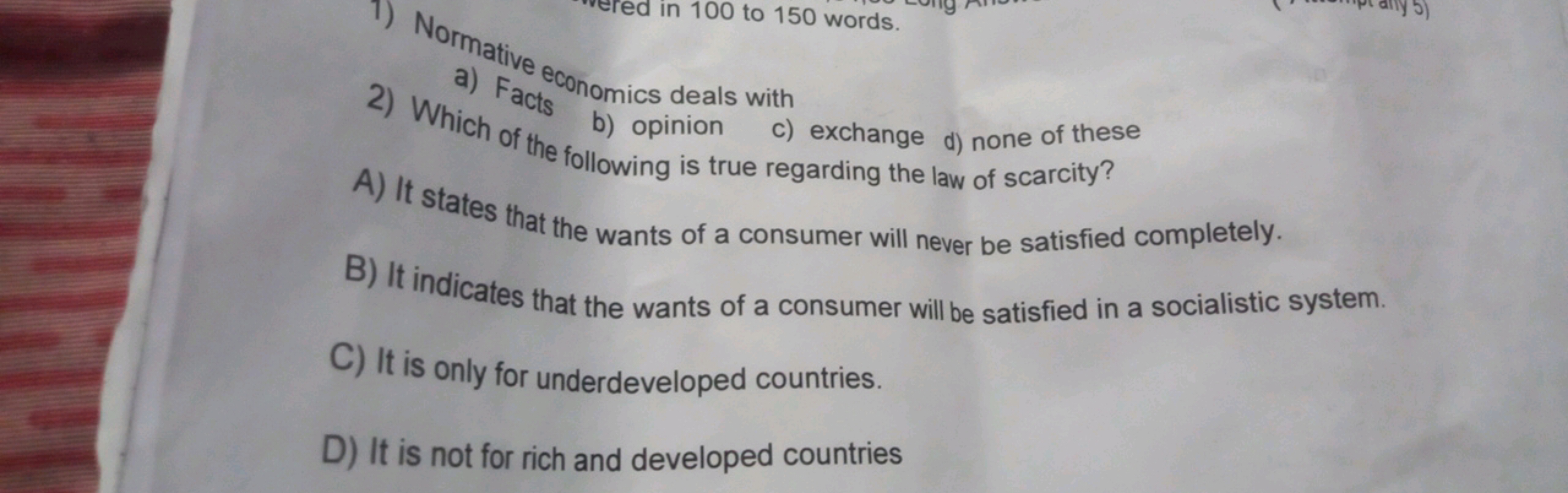 a) vacts 2economics deals with 
2) Which of the
c) exchange
d) none of