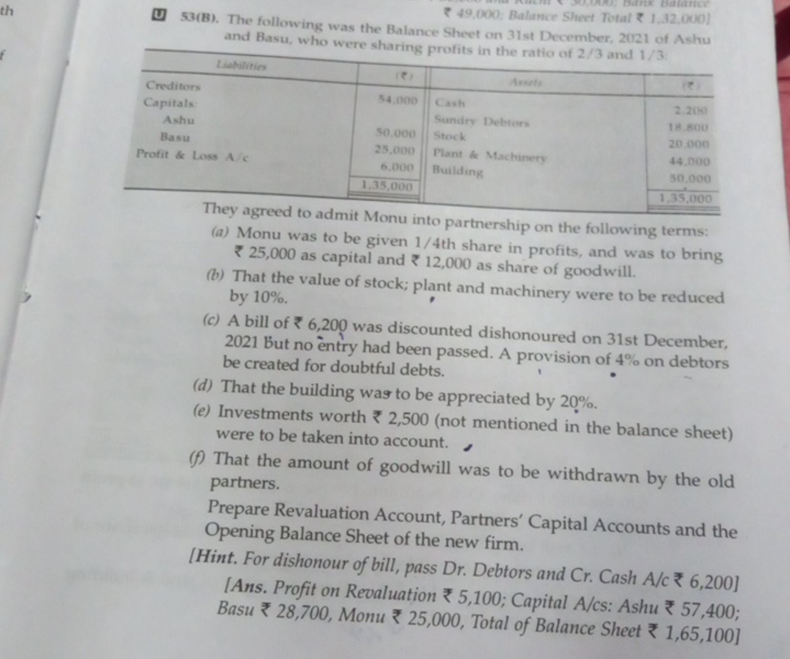 ₹ 49.000; Balance Sheet Total ₹ 1.32.0001
[] 53(B). The following was 