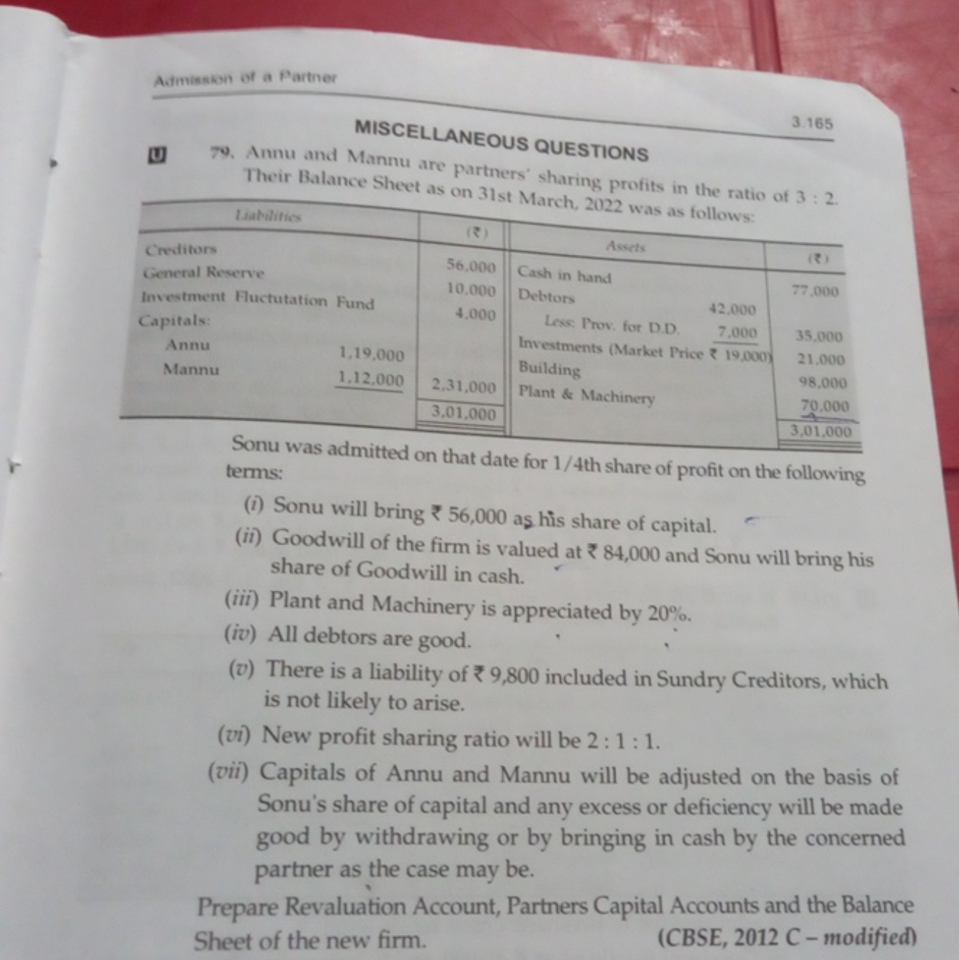 Admission of a Partner
3.165
MISCELLANEOUS QUESTIONS
(0) 70. Annu and 