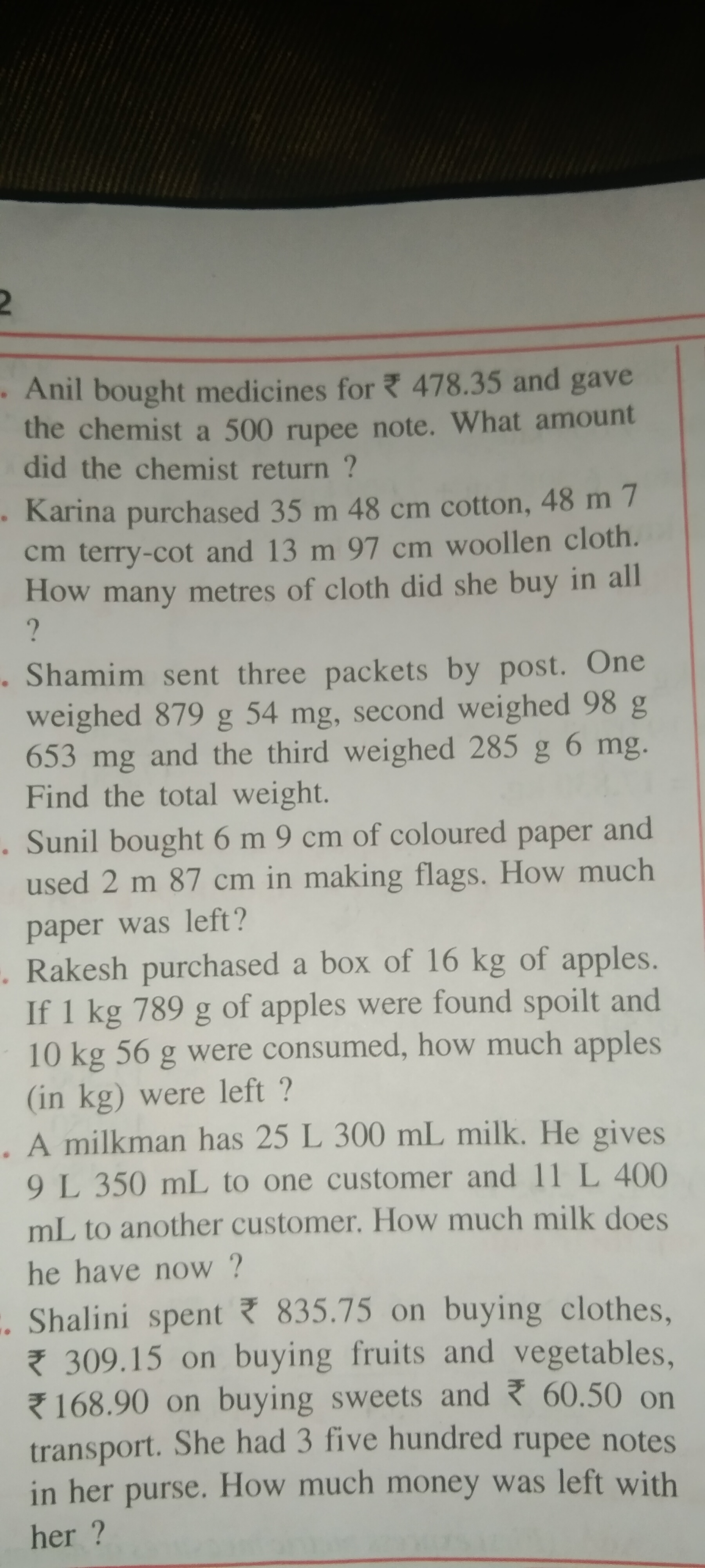 Anil bought medicines for ₹ 478.35 and gave the chemist a 500 rupee no