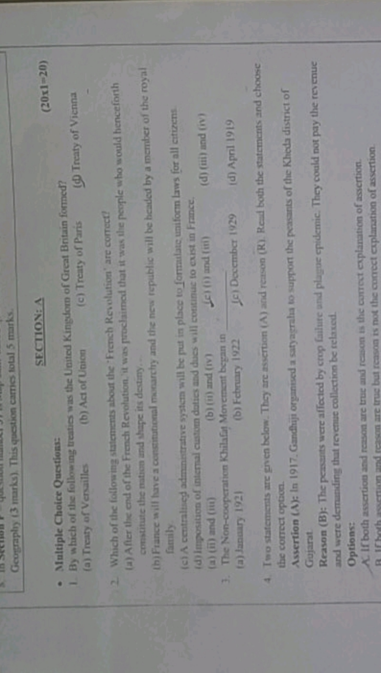 Geography ( 3 marks). This question cames sotal 5 marks.
SECTION: A
- 