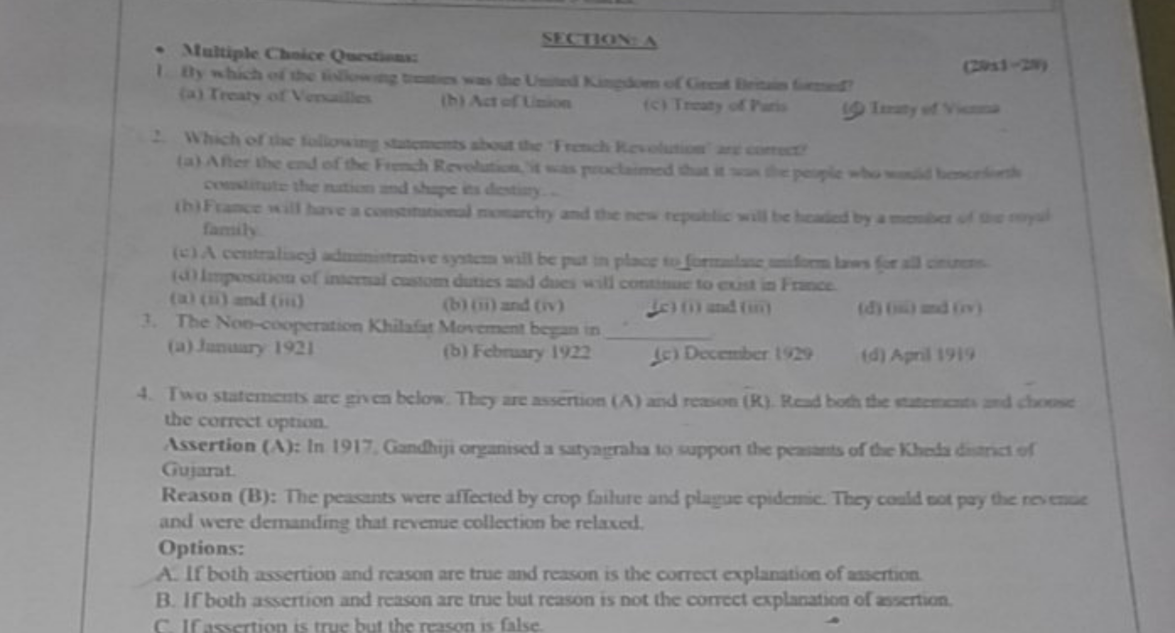 SECTION: A
- Multiple Choice Questianas:
(2031-29)
(a) Treats eficmiti