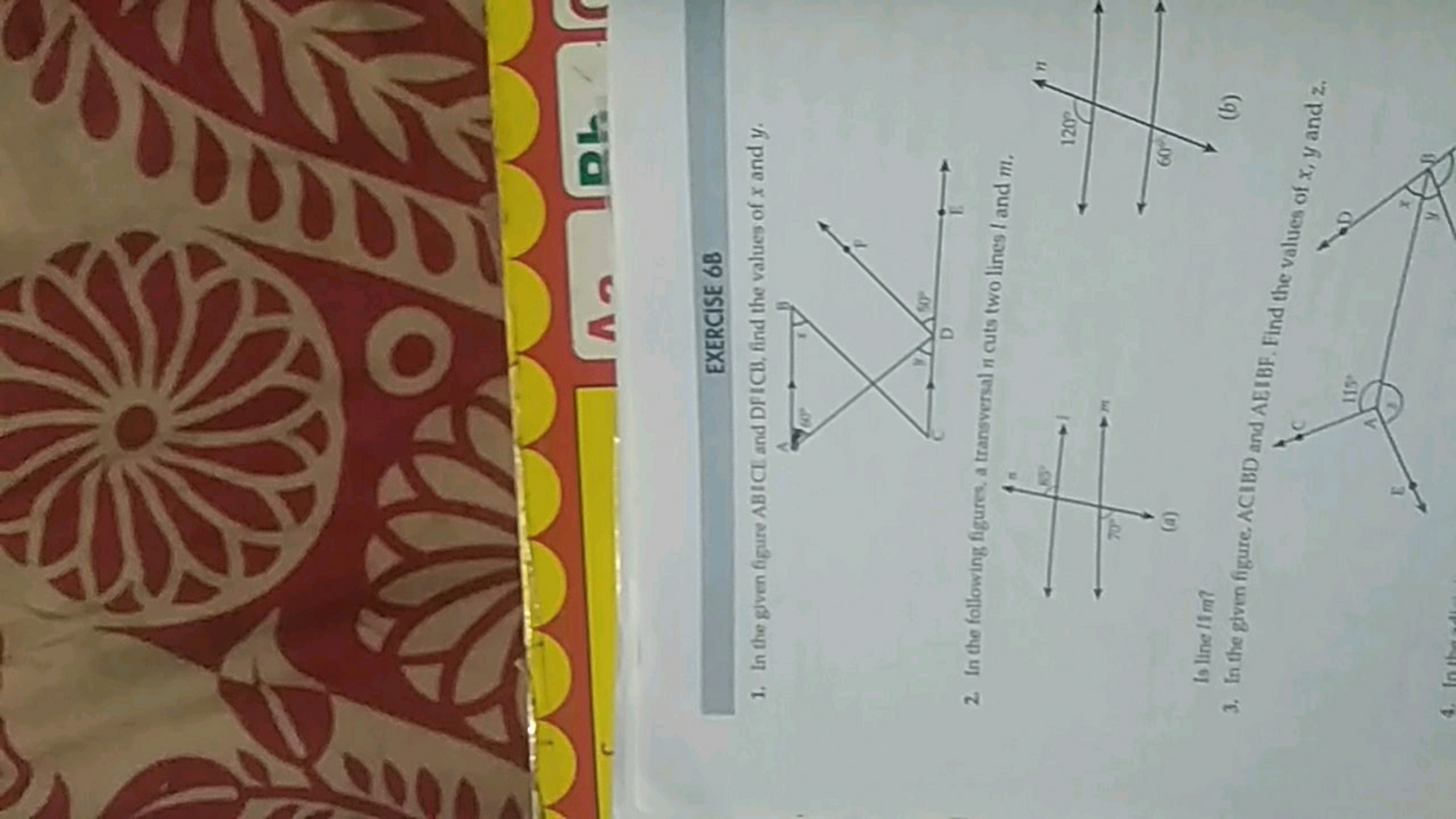 EXERCISE 6B
1. In the given figure ABICL and DFICB, find the values of