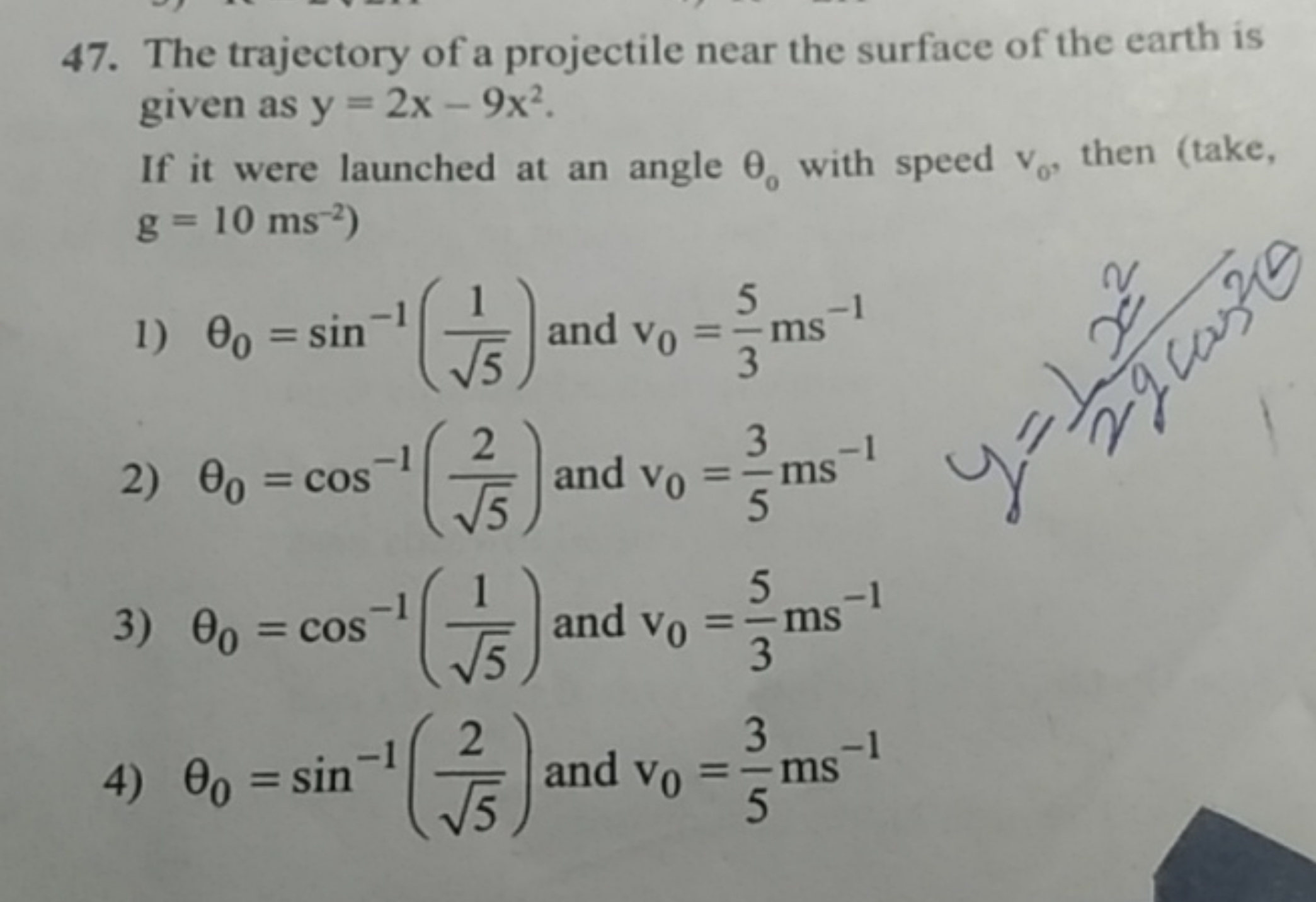 47. The trajectory of a projectile near the surface of the earth is gi