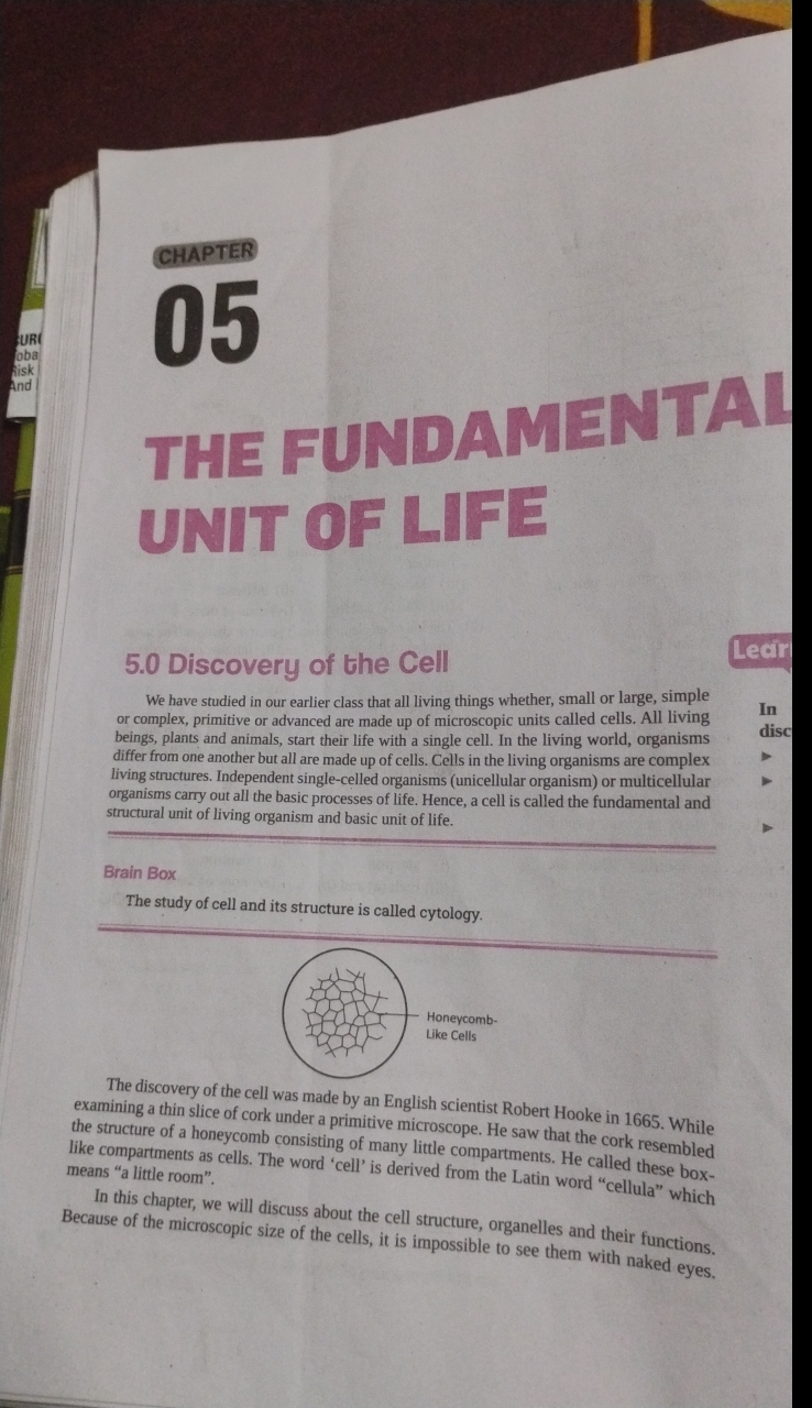 CHAPTER
05
THE FUNDAMENTA
UNTI OF LIEE
5.0 Discovery of the Cell
Lech
