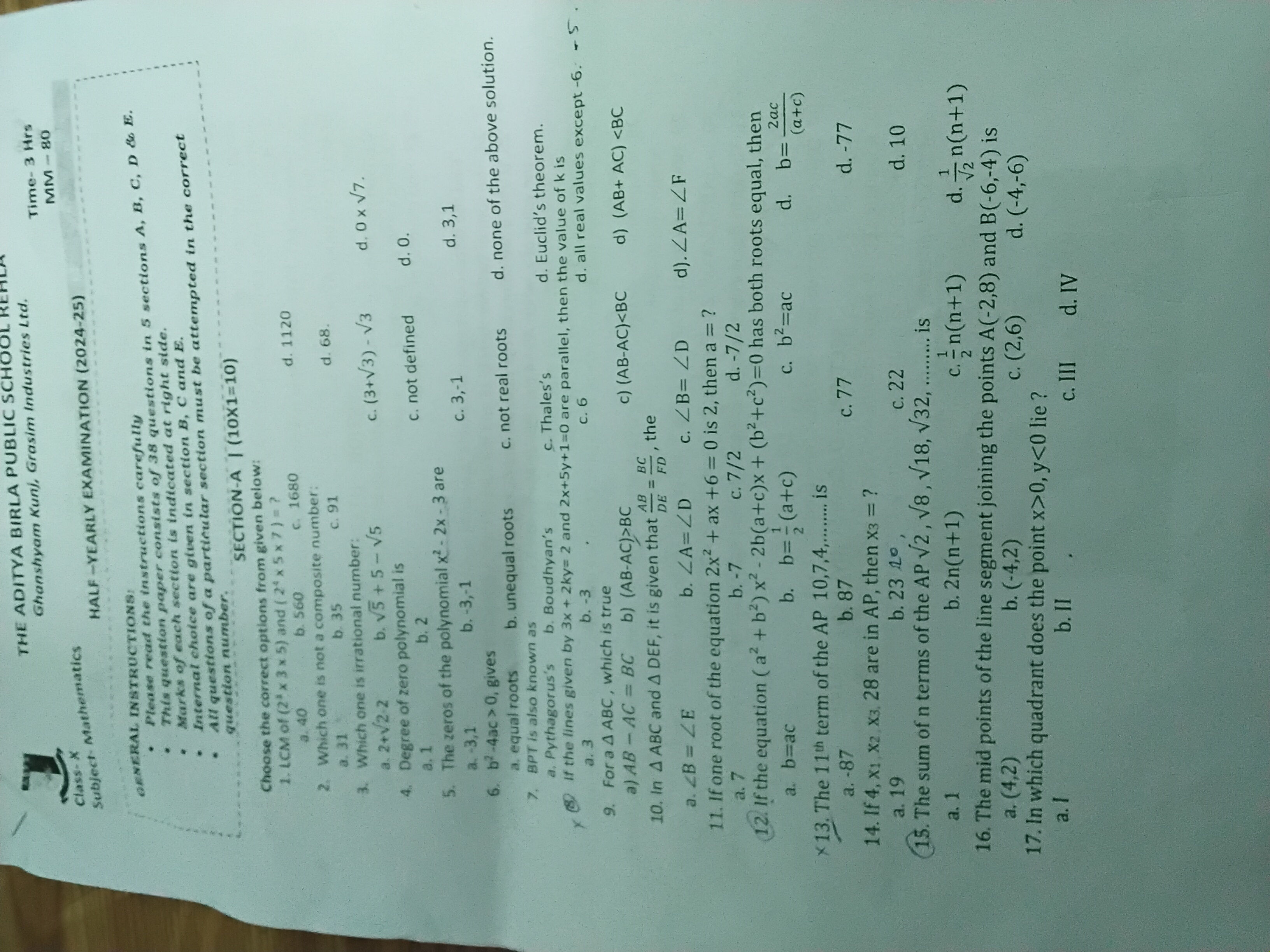 Class- X
THE ADITYA BIRLA PUBLIC SCH
Subject Mathematics
Ghanshyam Kun