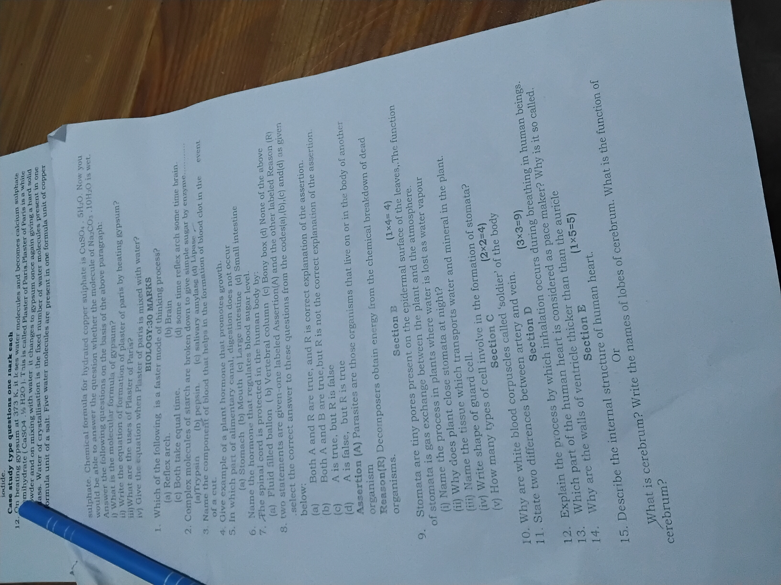 iodide.
Case study type questions one inark each
12. On heating gypsum