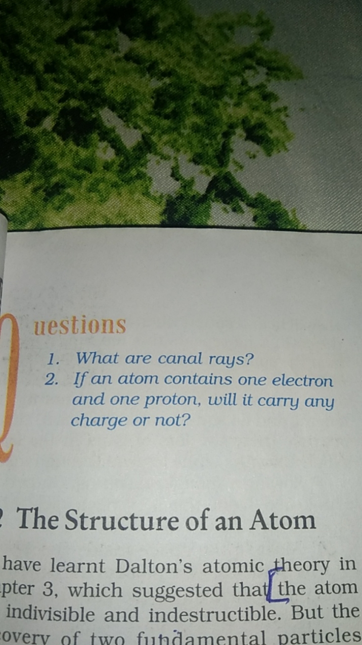 uestions
1. What are canal rays?
2. If an atom contains one electron a