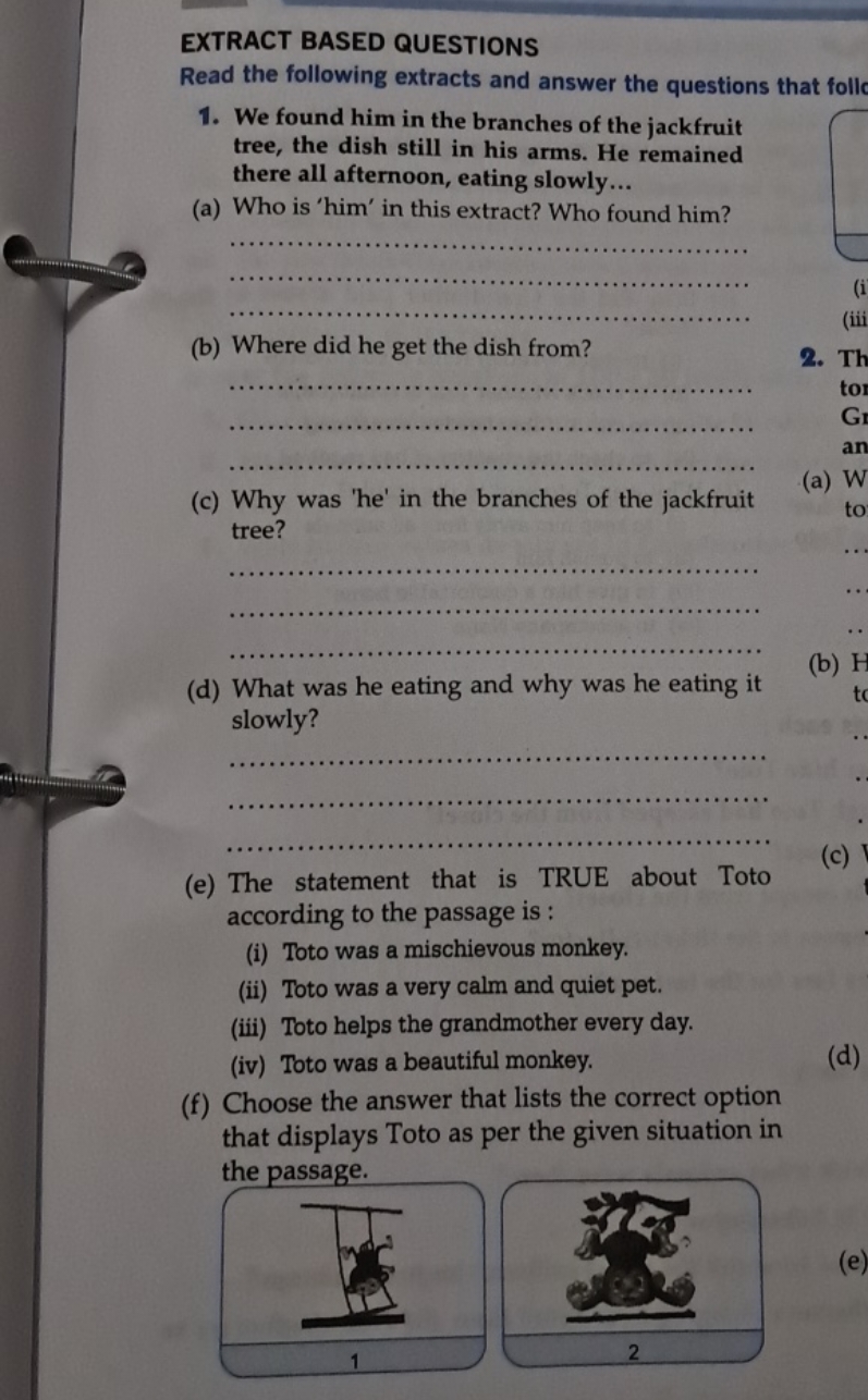 EXTRACT BASED QUESTIONS
Read the following extracts and answer the que