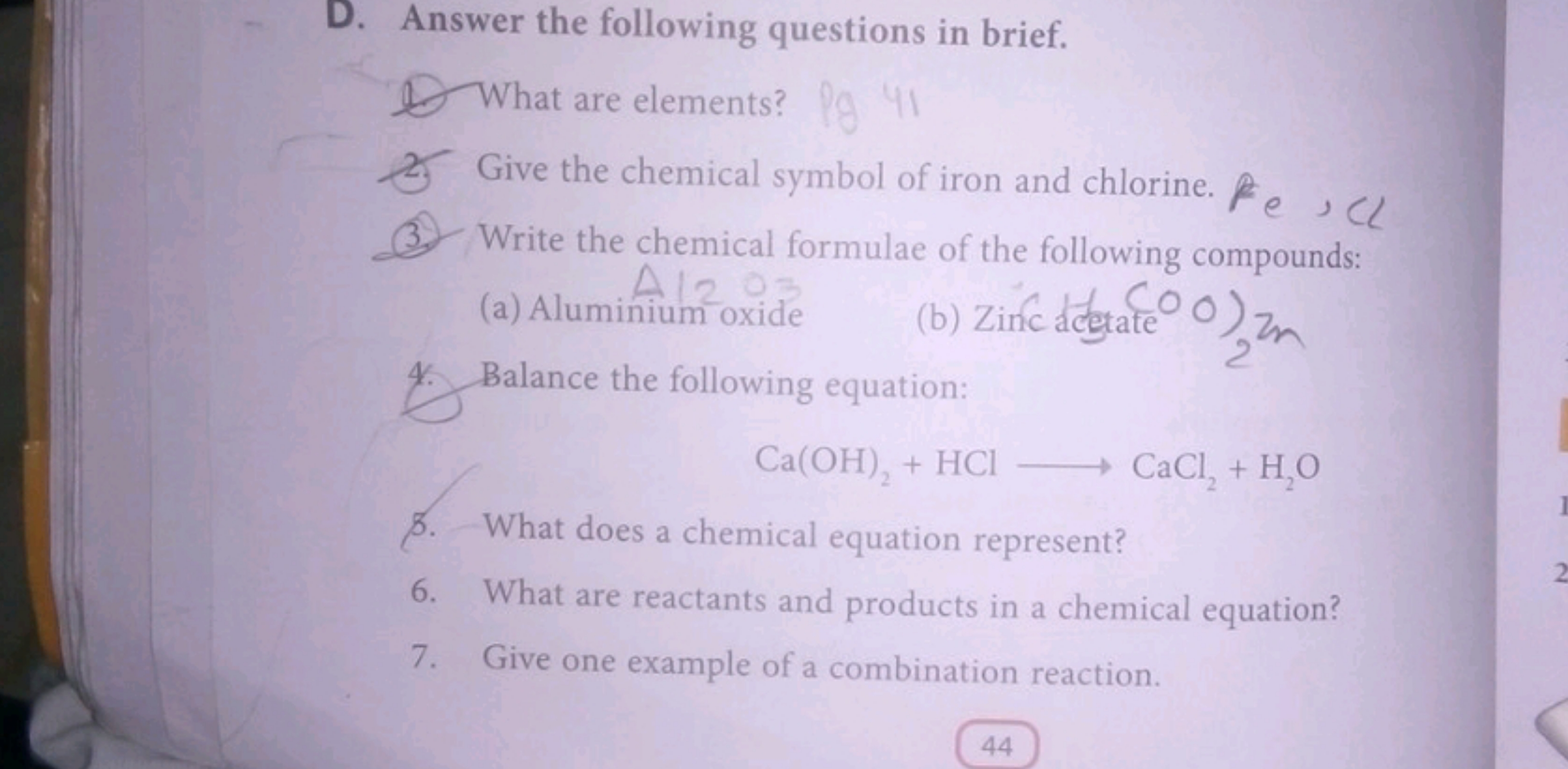 D. Answer the following questions in brief.
D. What are elements?
lg41