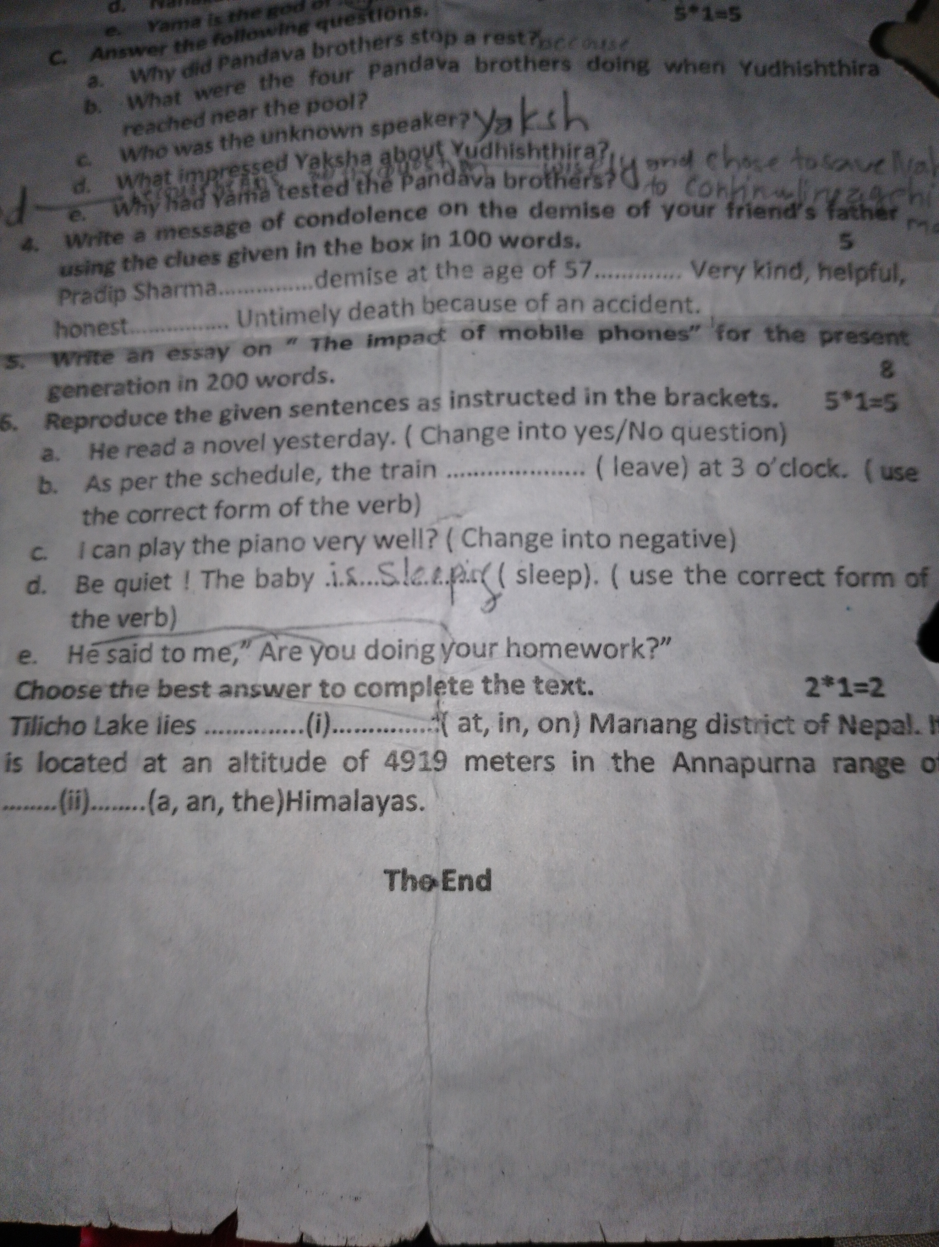 C. Answer the following questions.
5∗1=5
a. Why did Pandava brothers s