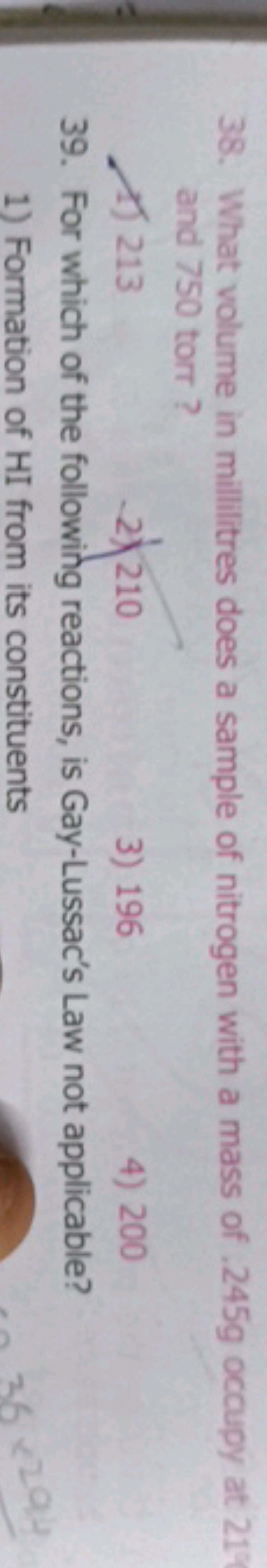 38. What volume in millilitres does a sample of nitrogen with a mass o