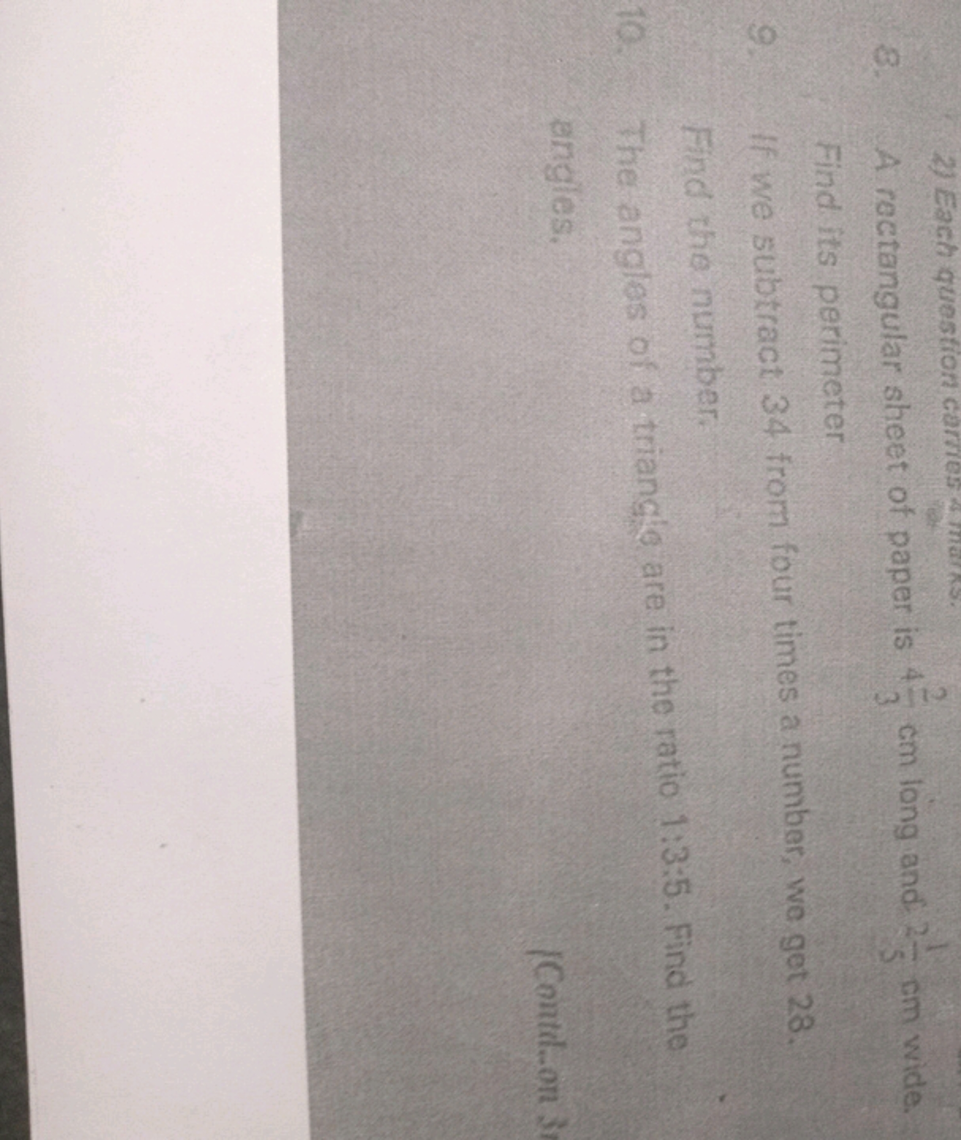 9.
2) Each question carries & marks
8. A rectangular sheet of paper is