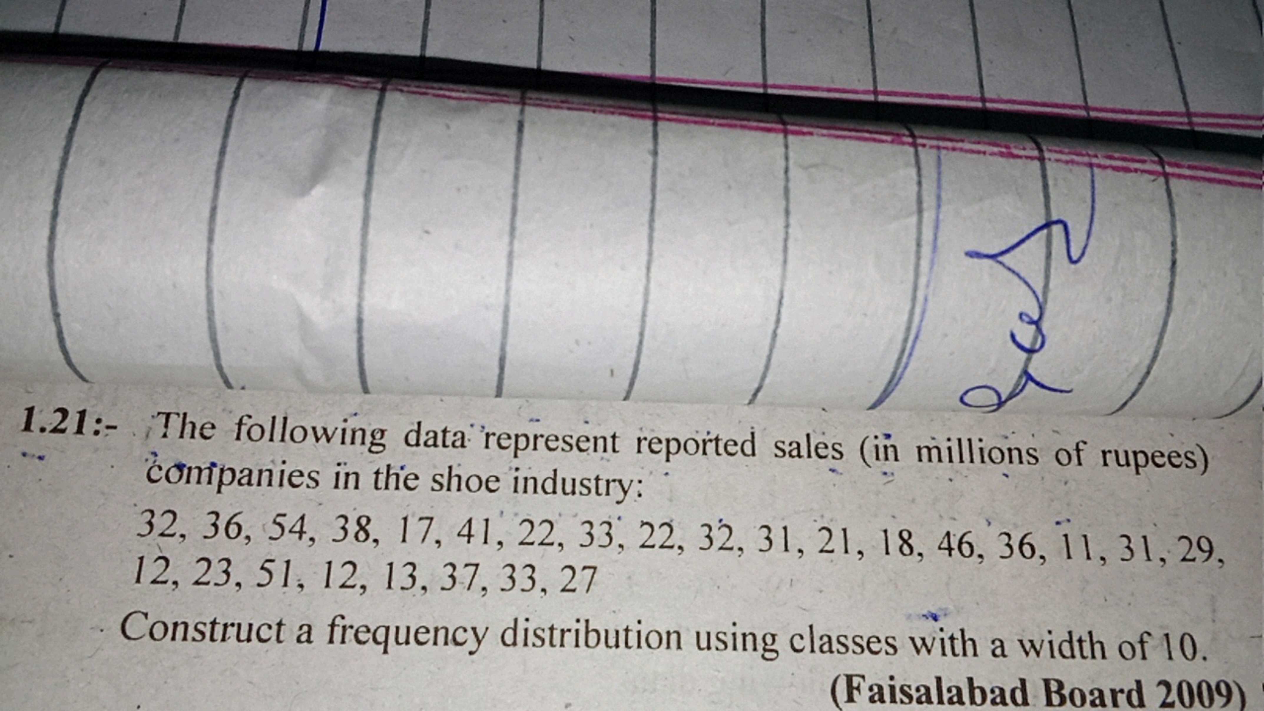 1.21:- The following data represent reported sales (in millions of rup