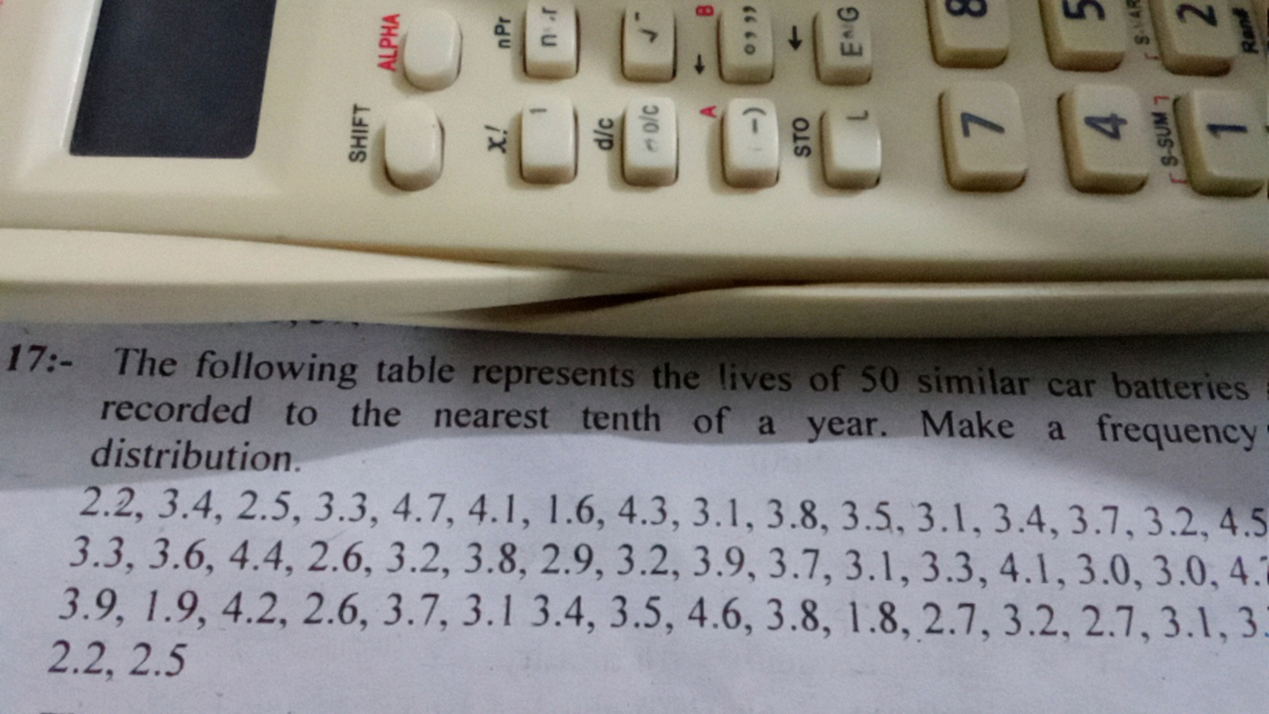 17:- The following table represents the lives of 50 similar car batter