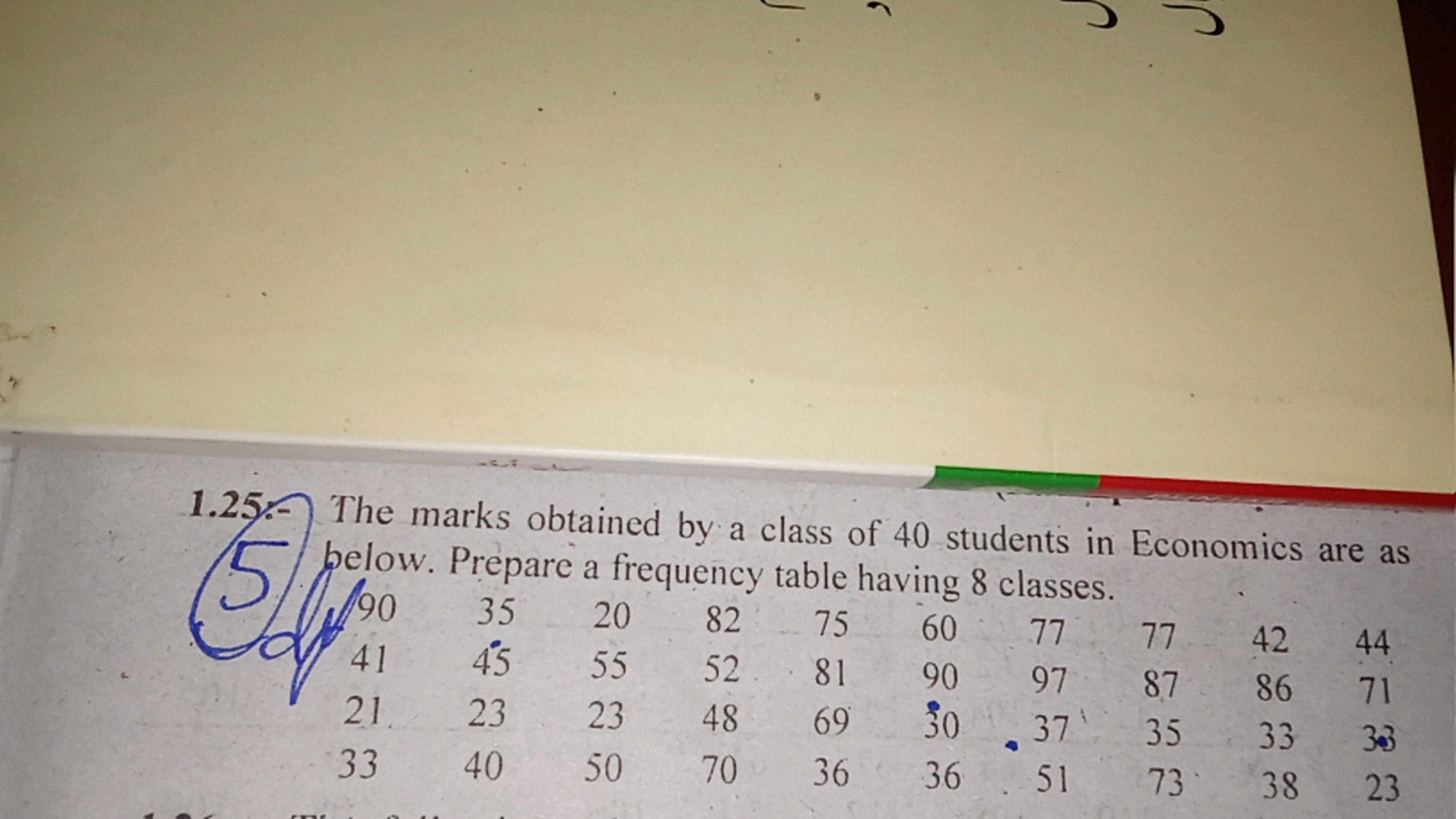 1.25.- The marks obtained by a class of 40 students in Economics are a