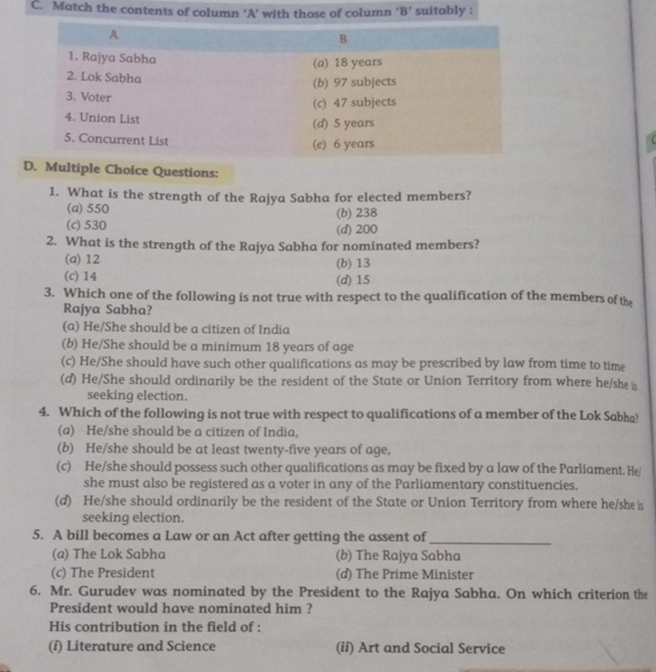 C. Match the contents of column ' A ' with those of column 'B' suitabl