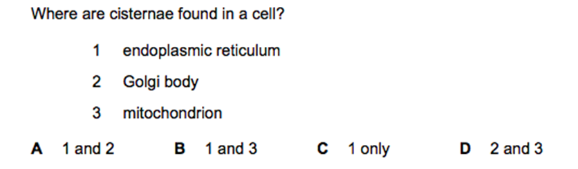 Where are cisternae found in a cell?
1 endoplasmic reticulum
2 Golgi b