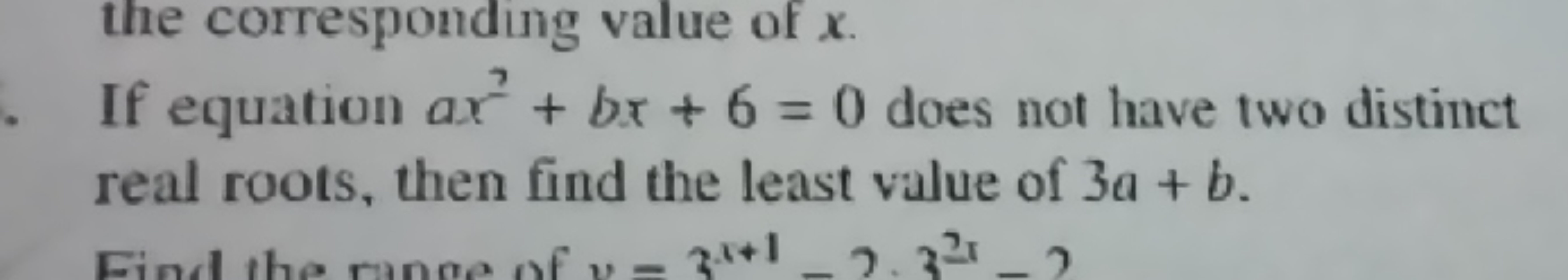 the corresponding value of x.
If equation ax2+bx+6=0 does not have two