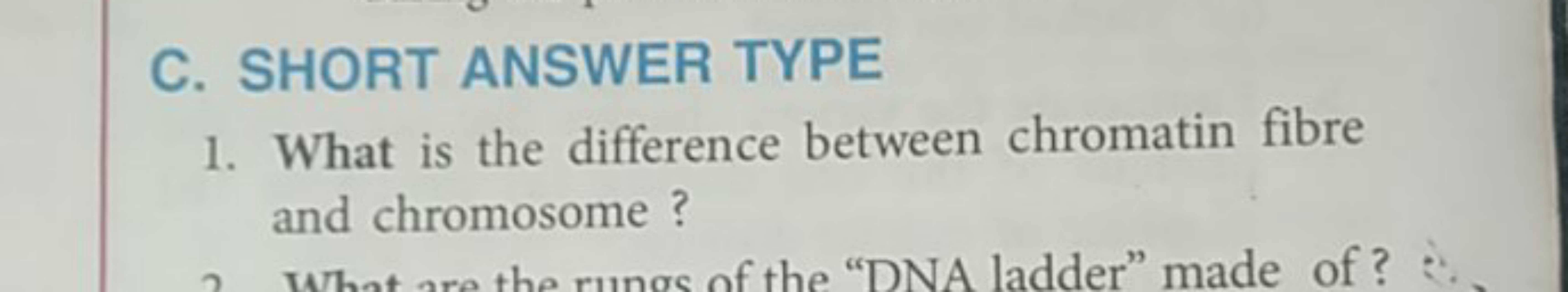 C. SHORT ANSWER TYPE
1. What is the difference between chromatin fibre