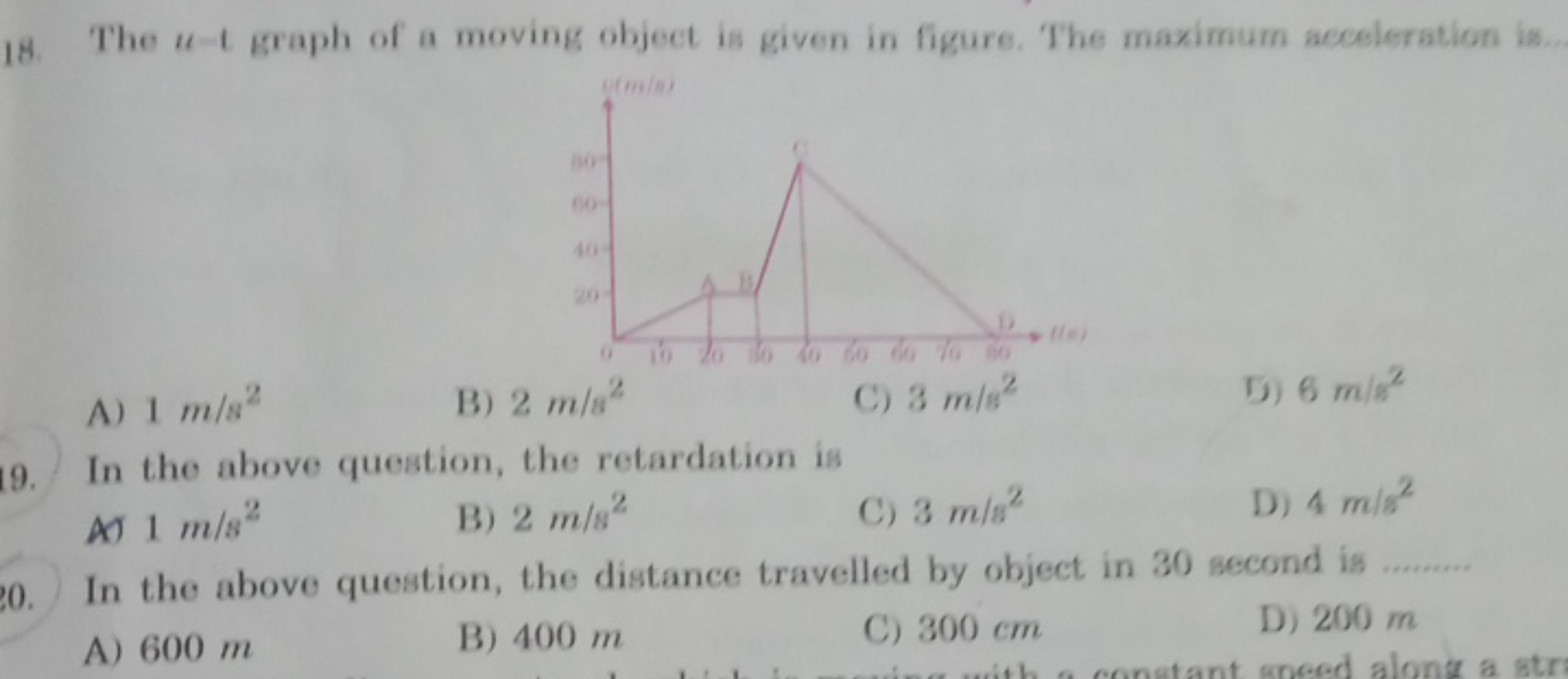 18. The u−t graph of a moving object is given in figure. The maximum a