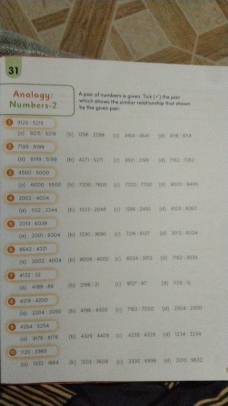 31

Analogy:
Numbers-2
A pair of numbers is given. Tick ( ( ) the poir