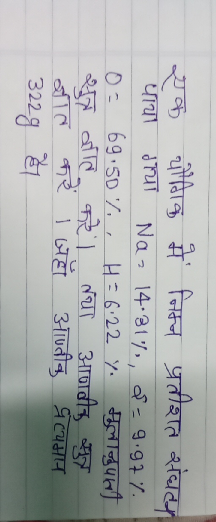 एक यौगिक में निम्न प्रतीशत संघटन पाया गया Na=14.31%,δ=9.97% O=69.50%,H