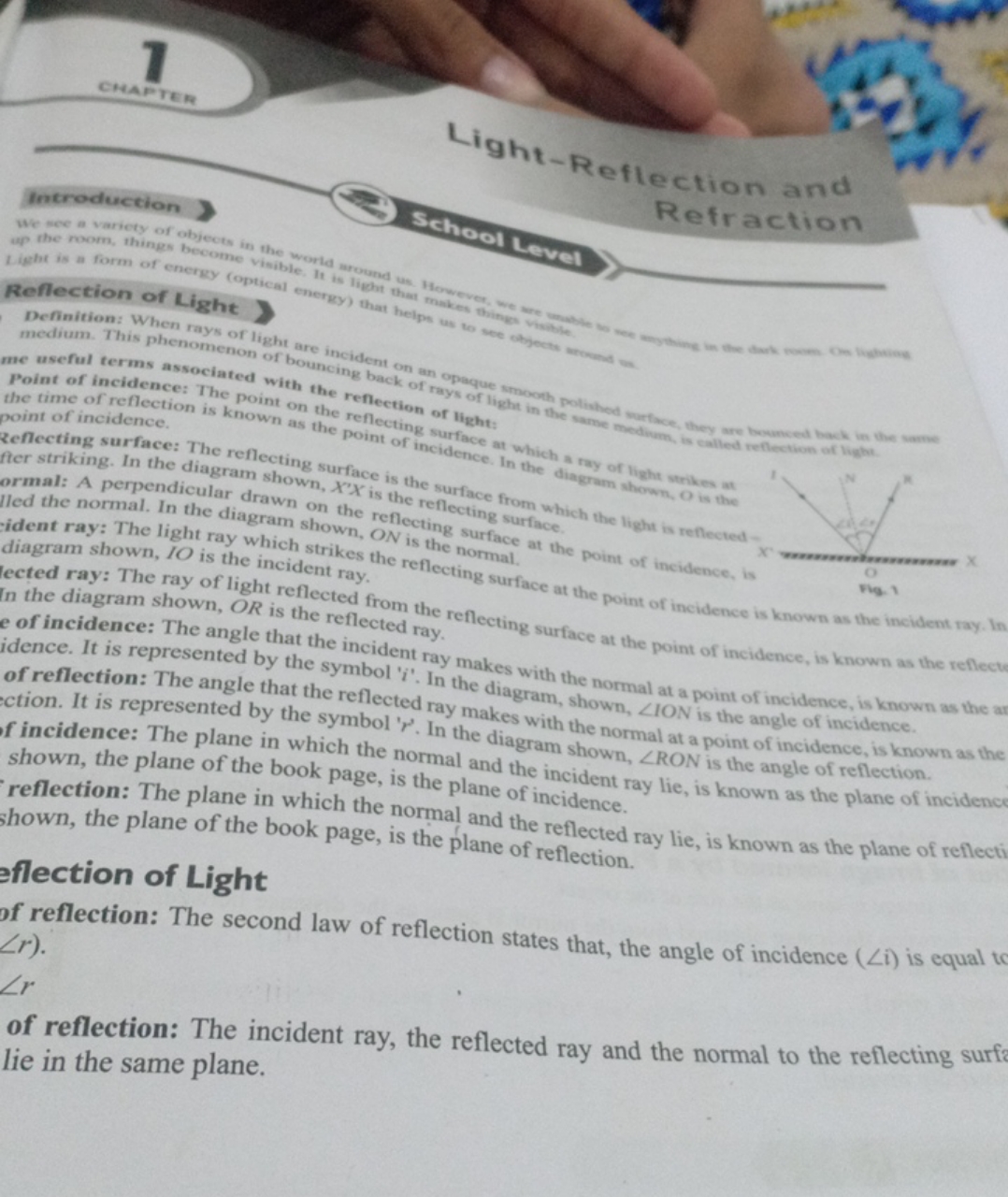 Light-Reflection and
schoollevel
Refraction
terms associat of point of