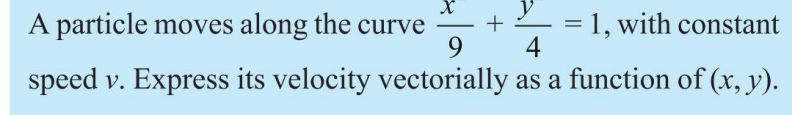 A particle moves along the curve 9x​+4y​=1, with constant speed v. Exp