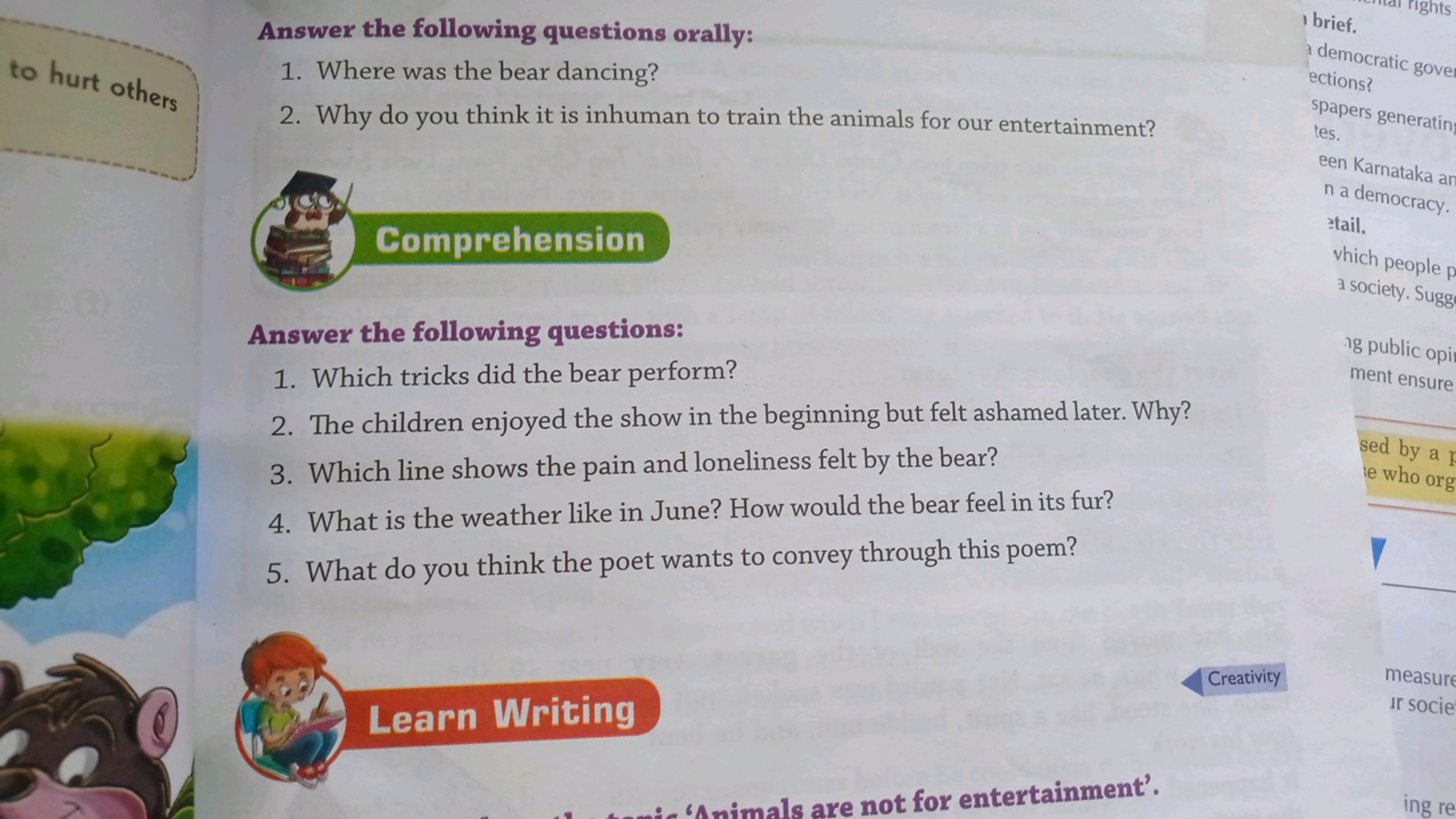 Answer the following questions orally:
1. Where was the bear dancing?
