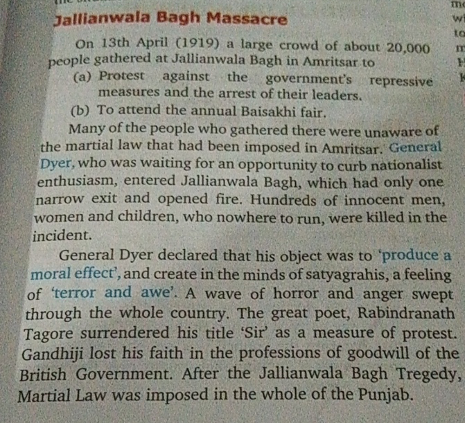 Jallianwala Bagh Massacre
On 13th April (1919) a large crowd of about 