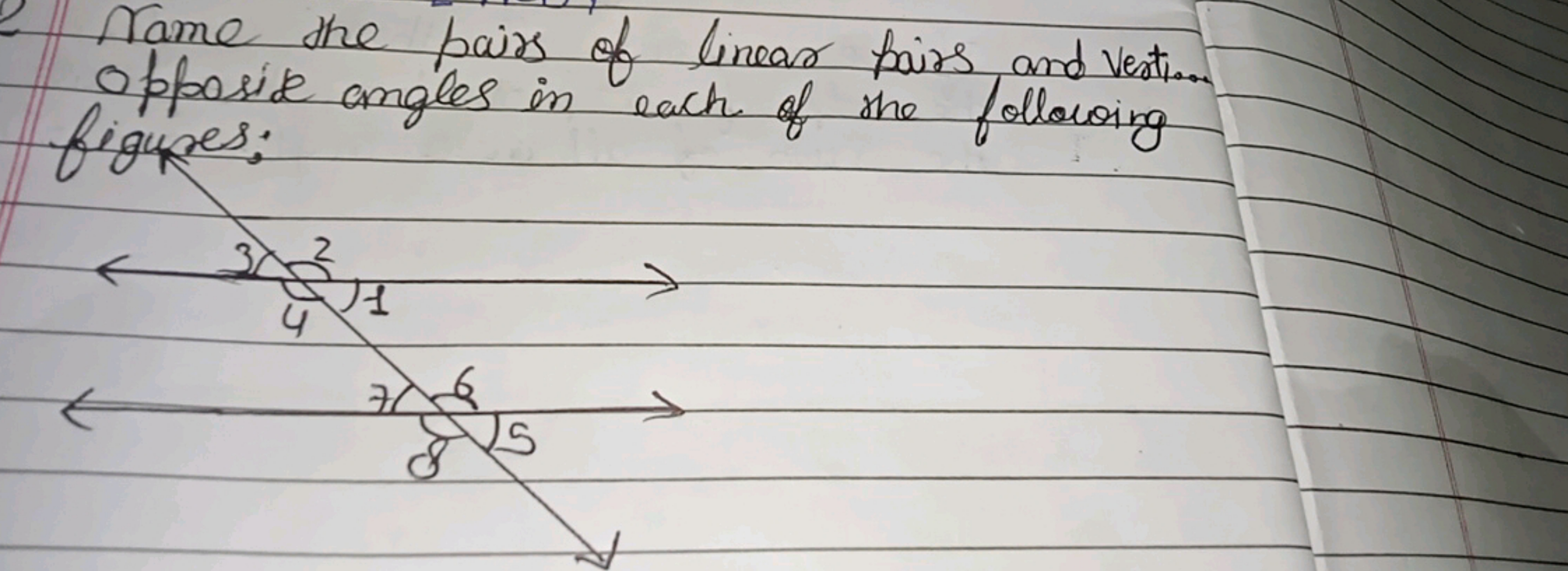 Name the pairs of linear pairs and Vesti...
Opposite angles in each of