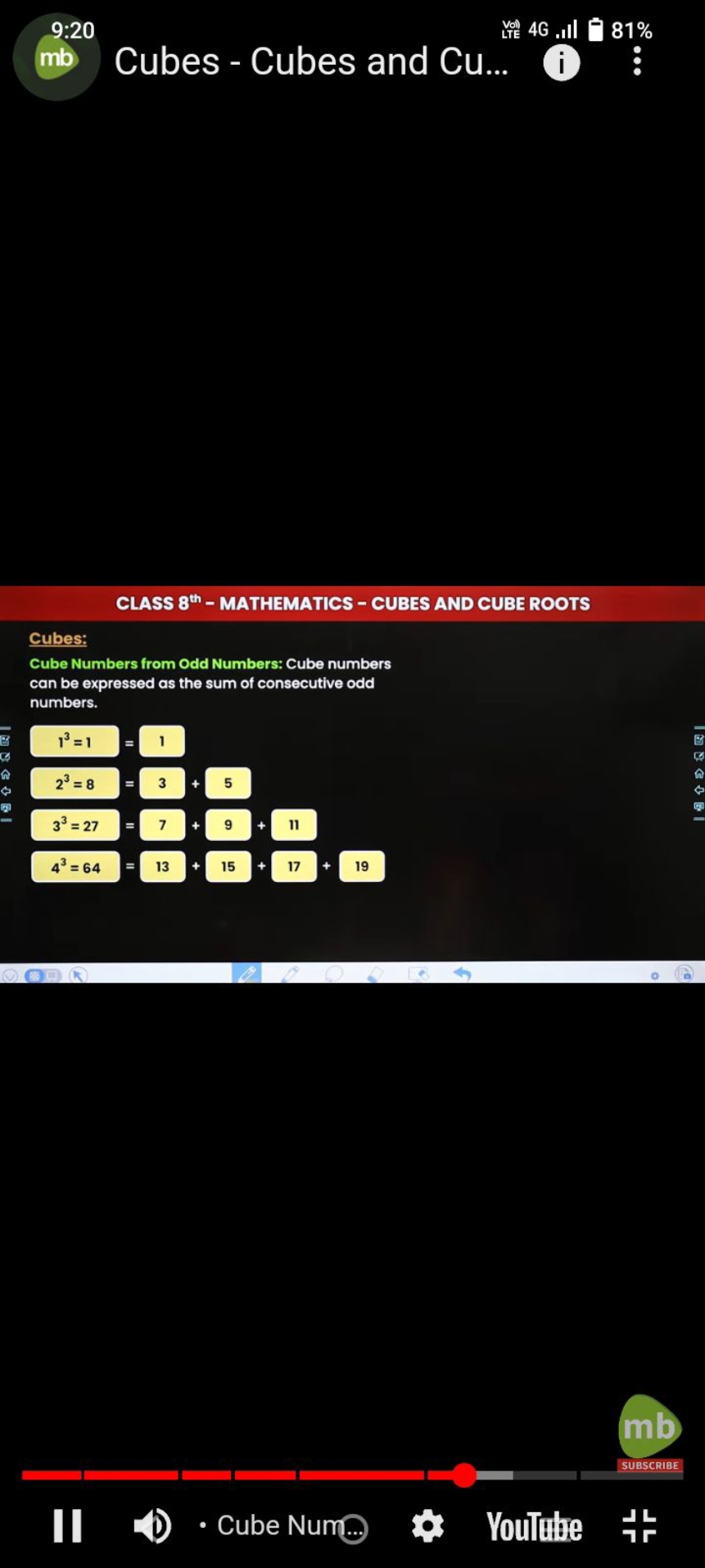 9:20
Yo) 4G, ill
mb Cubes - Cubes and Cu...
CLASS 8th − MATHEMATICS - 