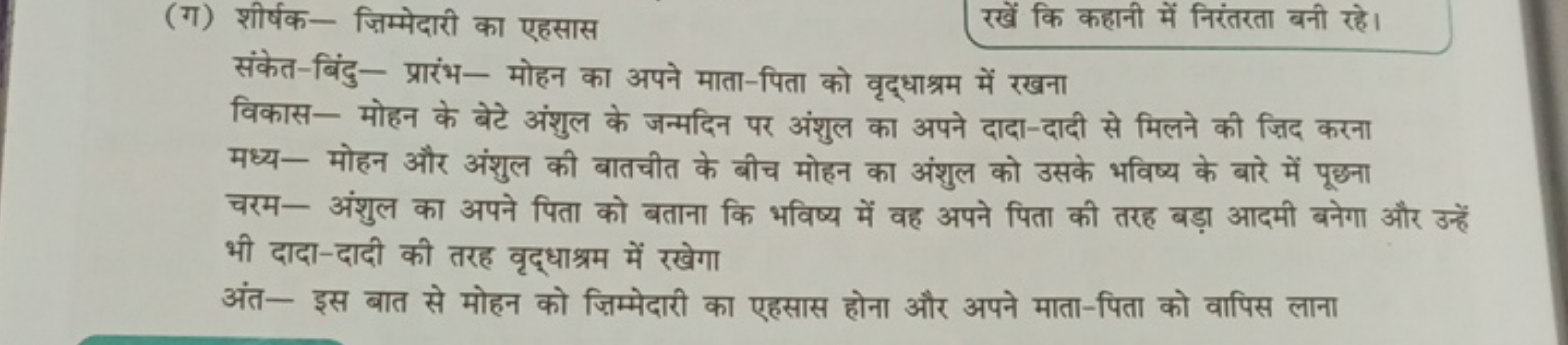 (ग) शीर्षक— ज़िम्मेदारी का एहसास
रखें कि कहानी में निरंतरता बनी रहे।
स