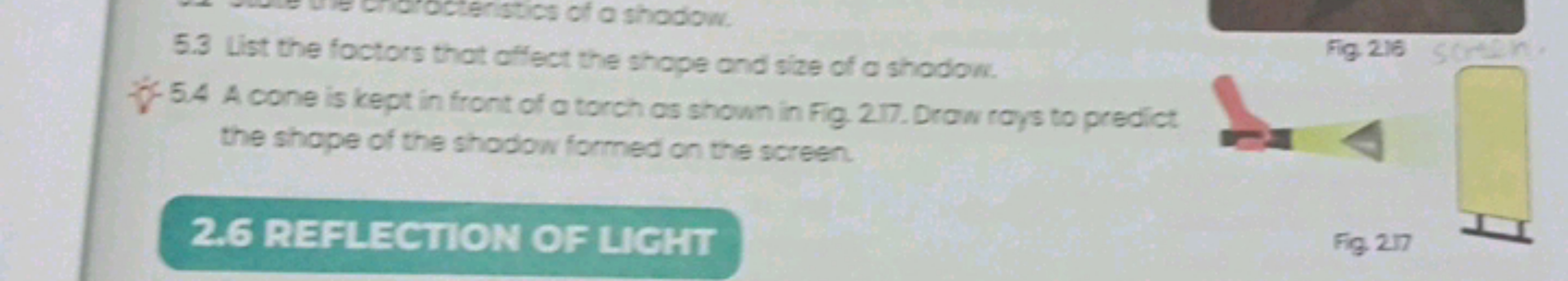 5.3 List the factors that affect the shope and size of a shodow.
Fig 2