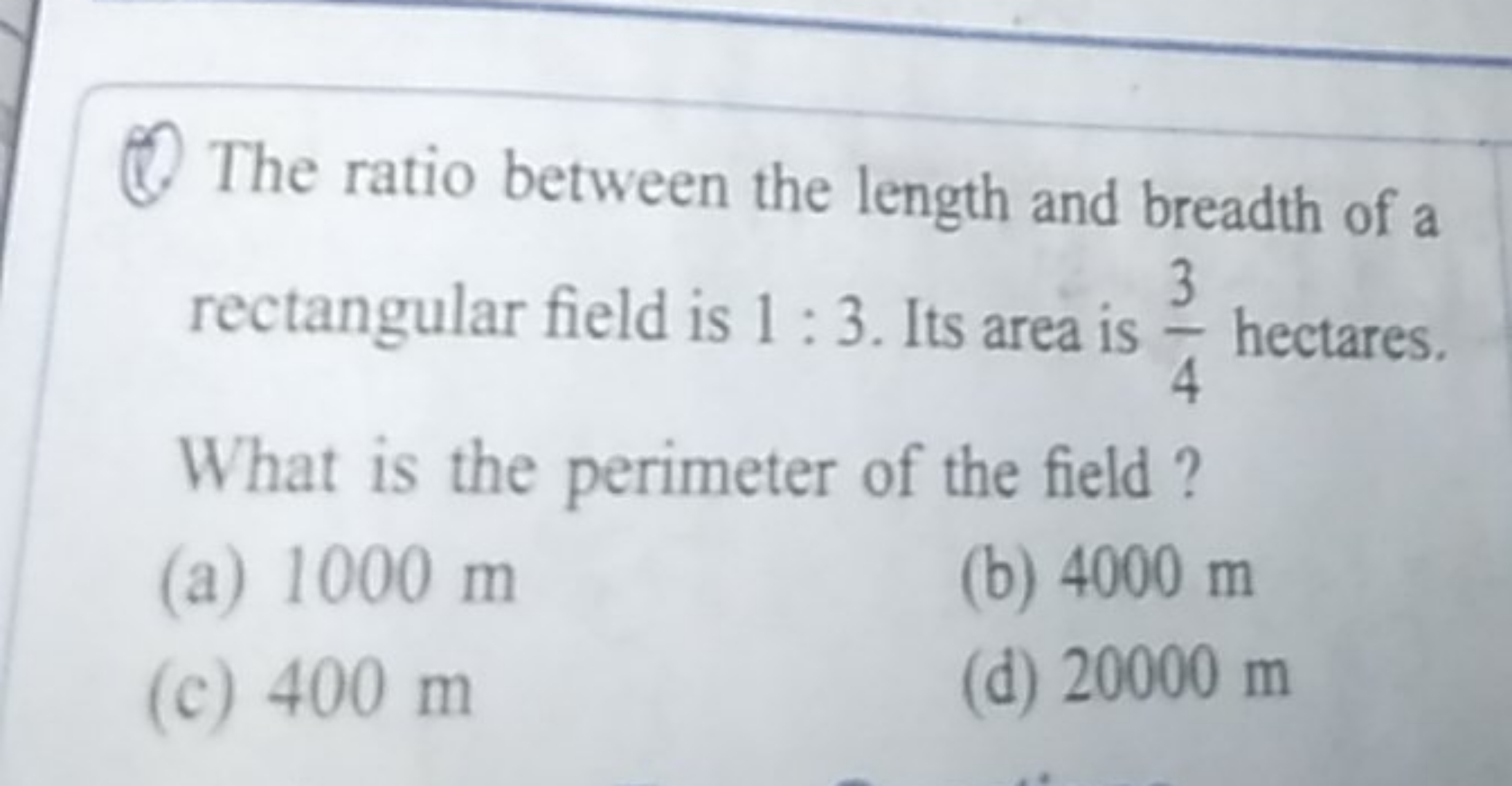 The ratio between the length and breadth of a rectangular field is 1:3