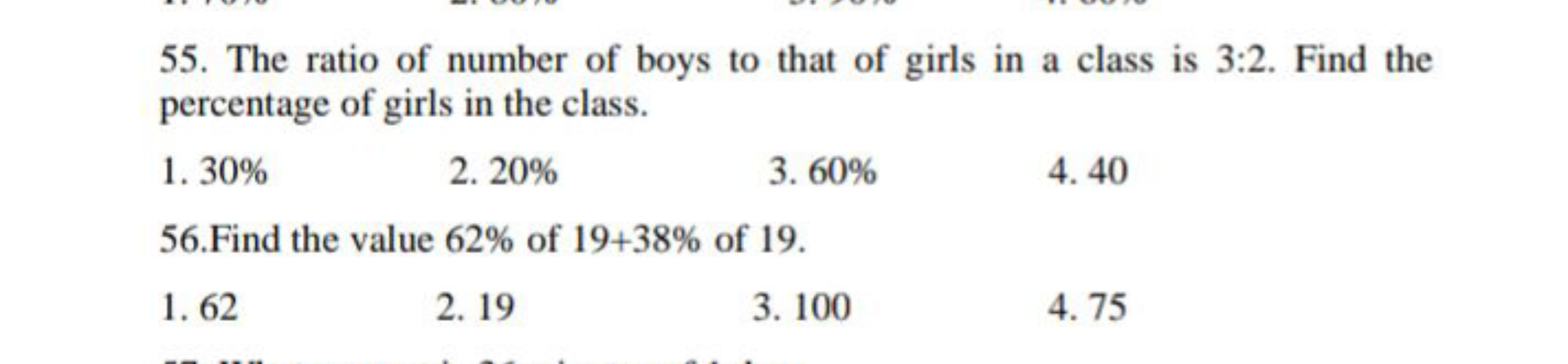 55. The ratio of number of boys to that of girls in a class is 3:2. Fi