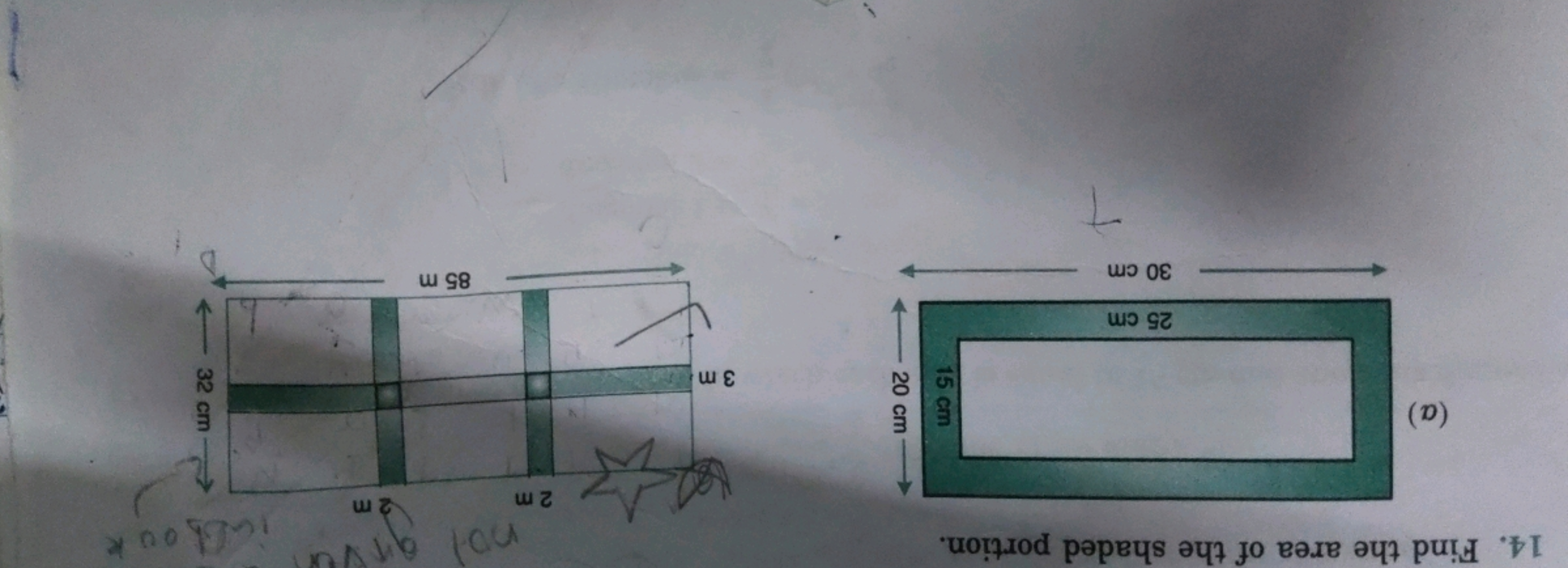 14. Find the area of the shaded portion.
(a)
25 cm
30 cm
15 cm
-20 cm-